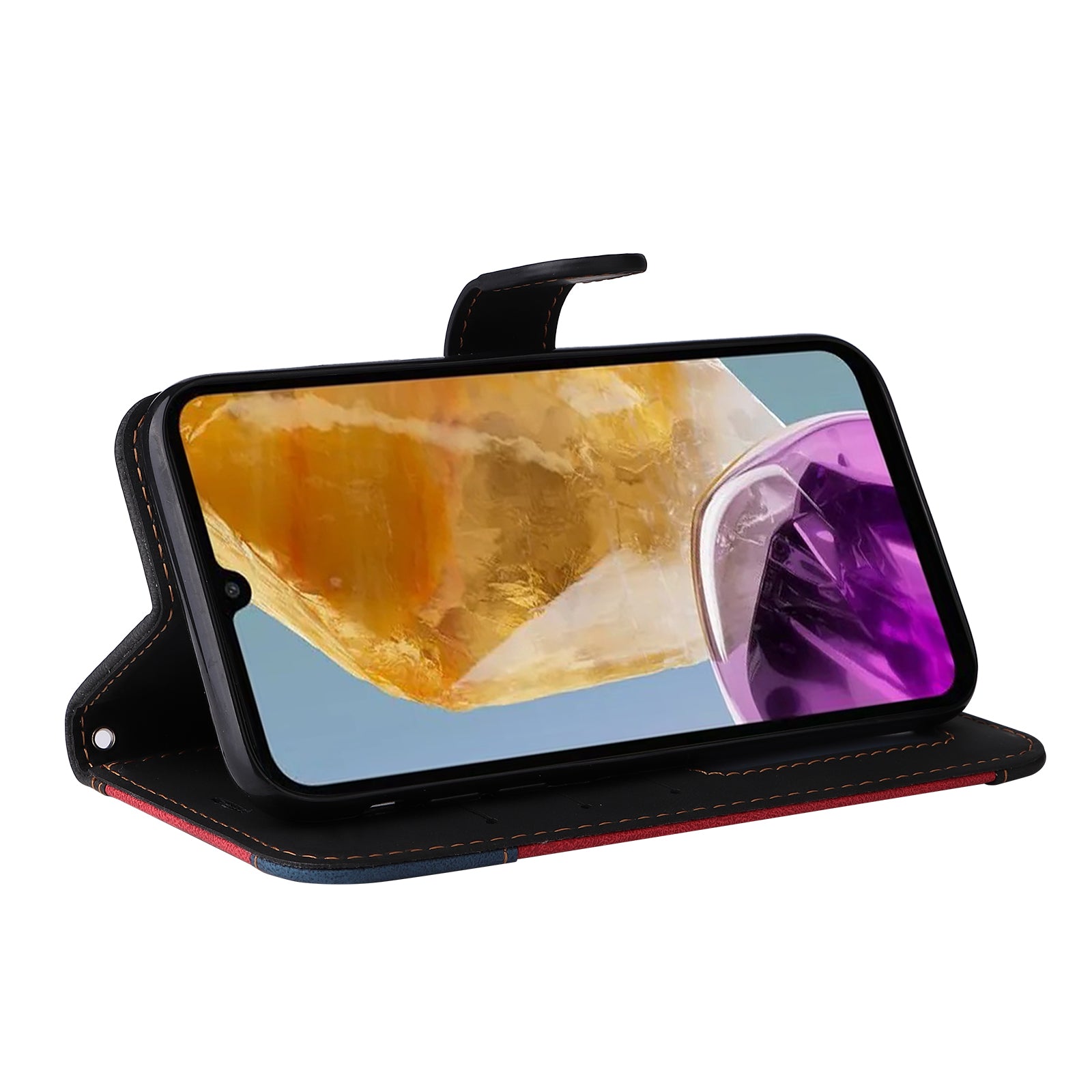 For Samsung Galaxy M15 5G Case PU Leather Three-color Splicing Phone Wallet Cover