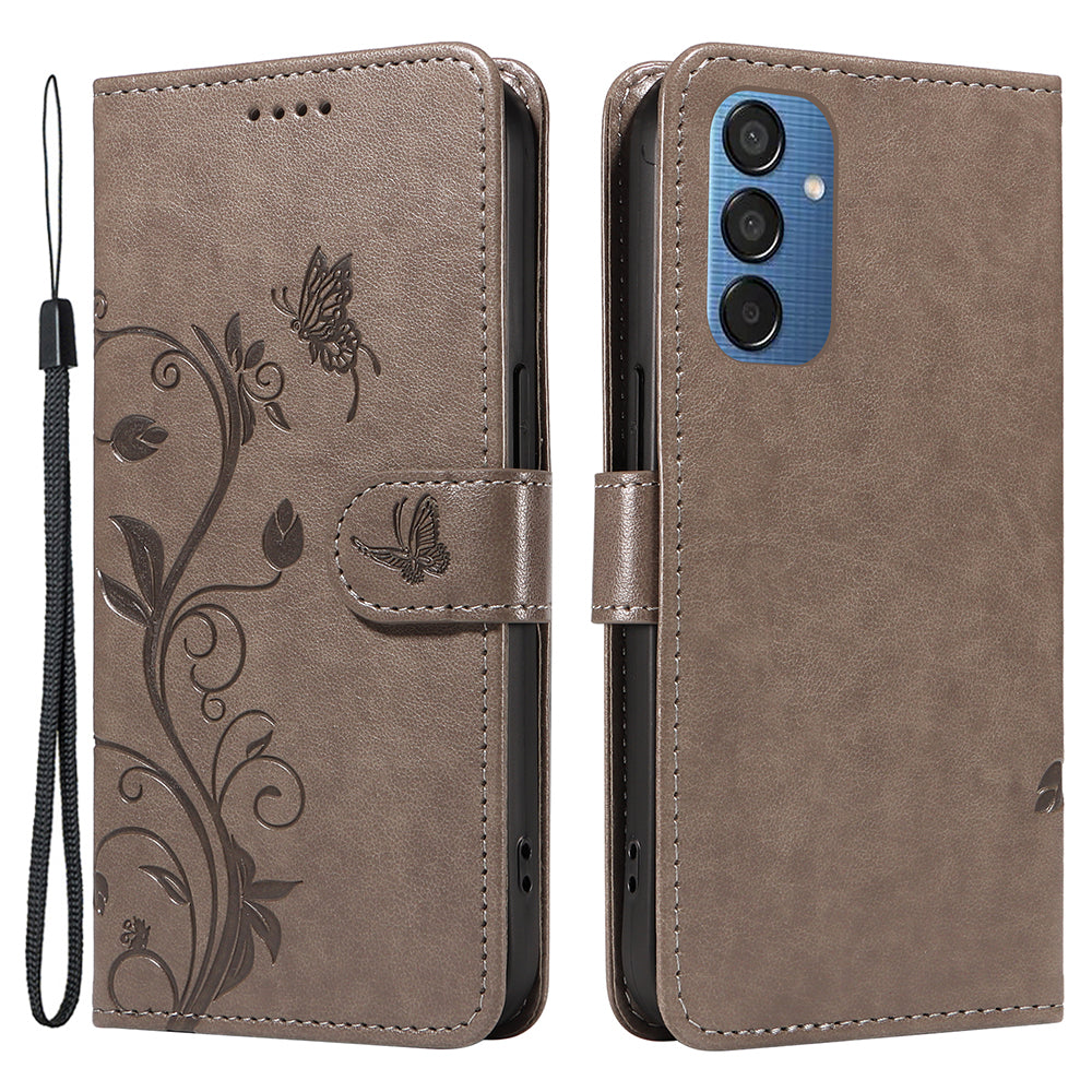 For Samsung Galaxy M15 5G Case Card Holder Butterfly Flower Pattern Leather Phone Cover