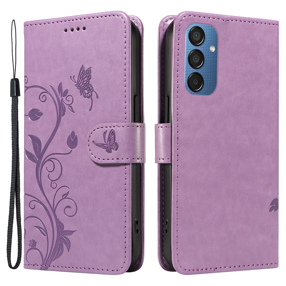 For Samsung Galaxy M15 5G Case Card Holder Butterfly Flower Pattern Leather Phone Cover