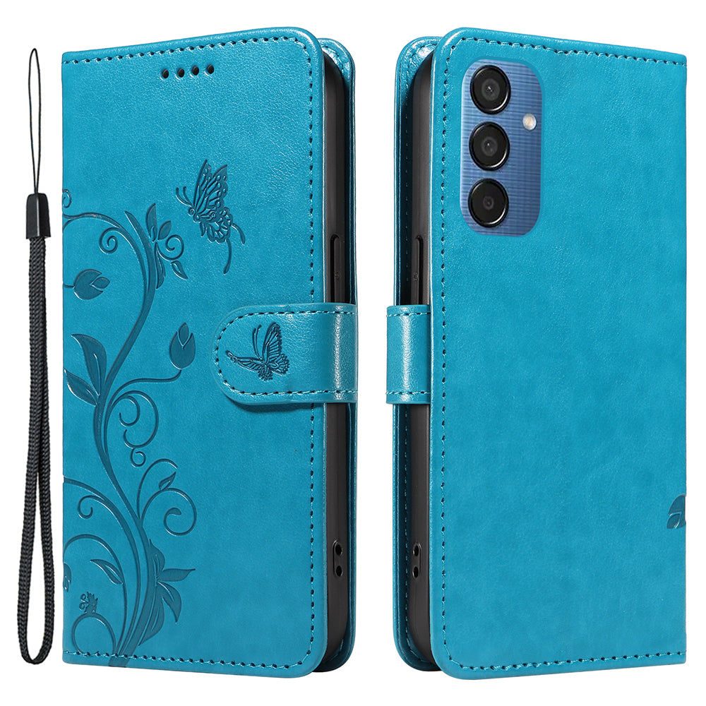 For Samsung Galaxy M15 5G Case Card Holder Butterfly Flower Pattern Leather Phone Cover