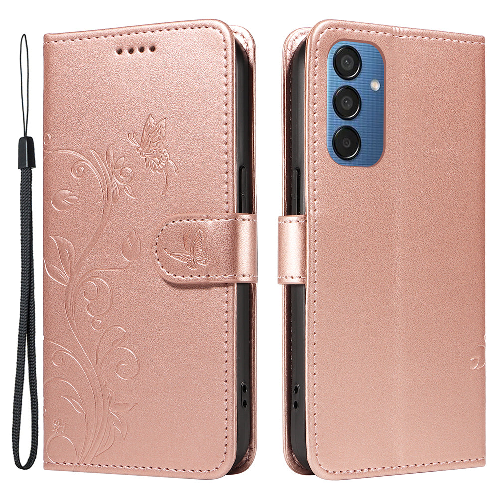 For Samsung Galaxy M15 5G Case Card Holder Butterfly Flower Pattern Leather Phone Cover