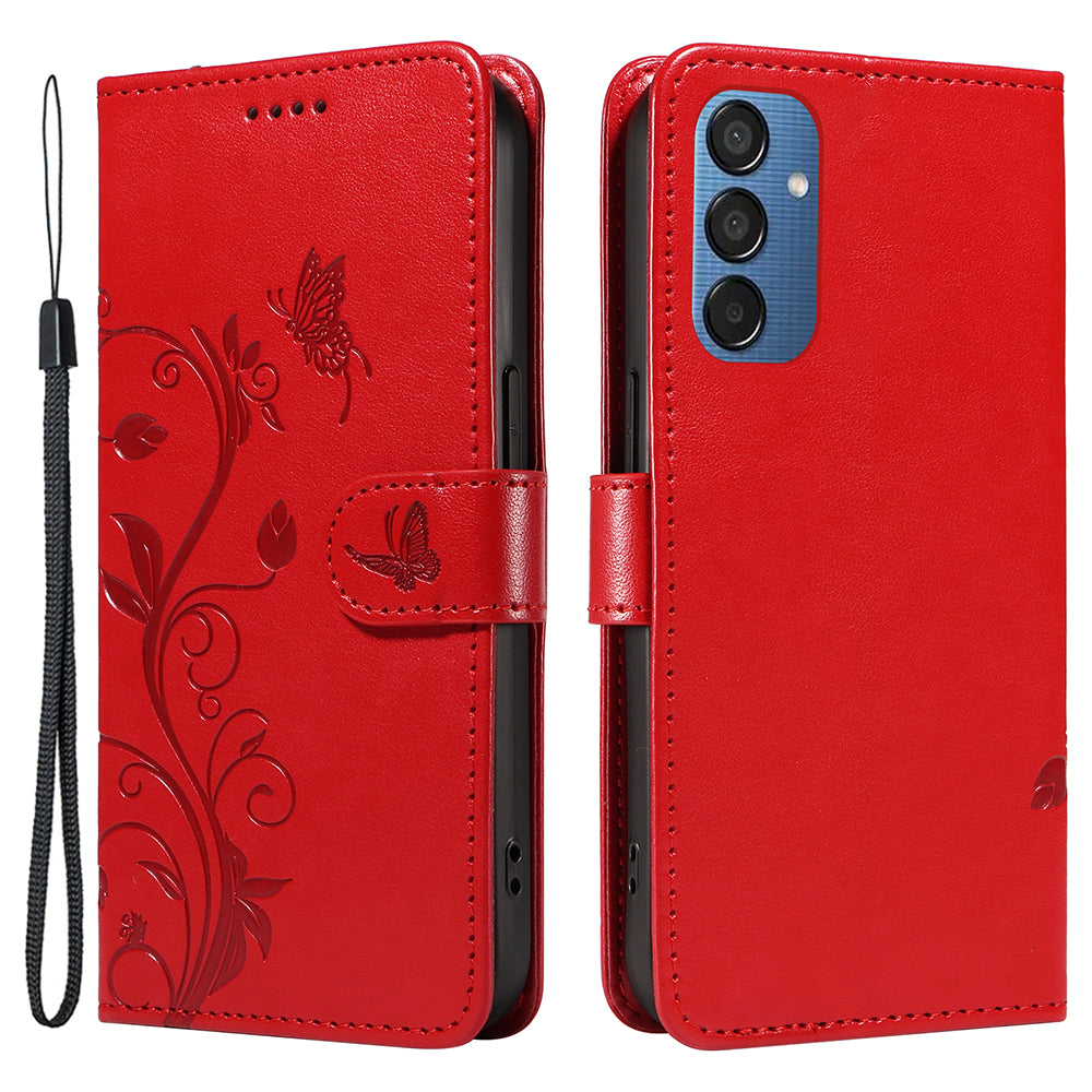 For Samsung Galaxy M15 5G Case Card Holder Butterfly Flower Pattern Leather Phone Cover