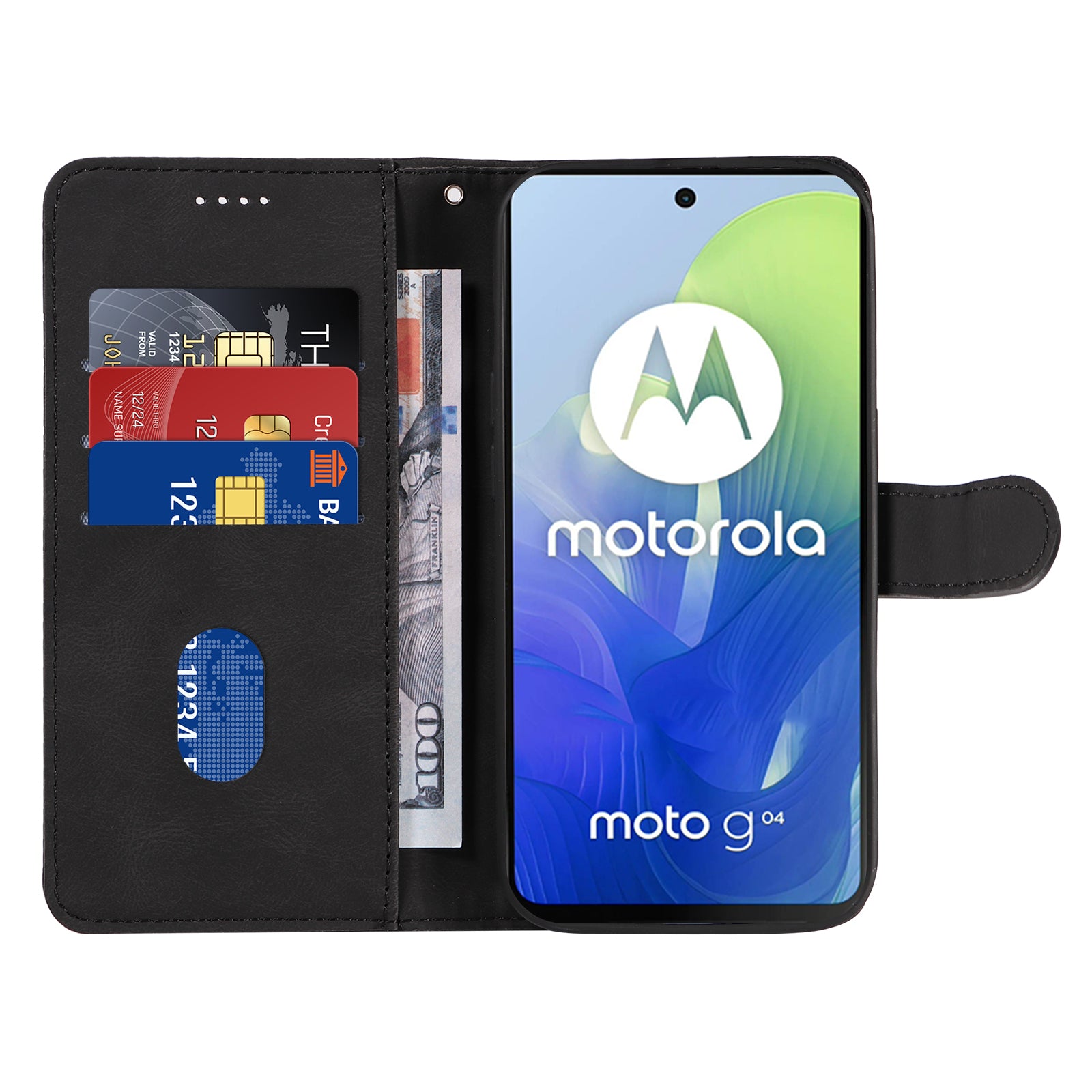 For Motorola Moto G04 4G / G24 4G Case Curved Line Folding Stand PU Leather Phone Cover