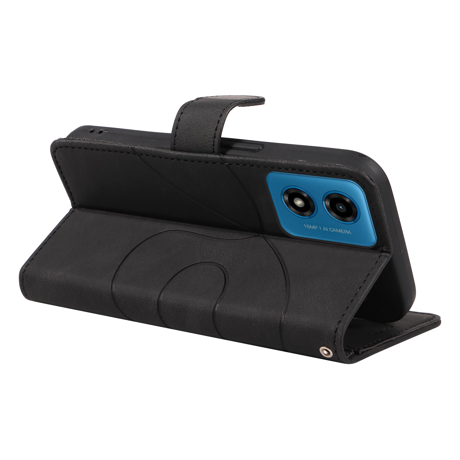 For Motorola Moto G04 4G / G24 4G Case Curved Line Folding Stand PU Leather Phone Cover