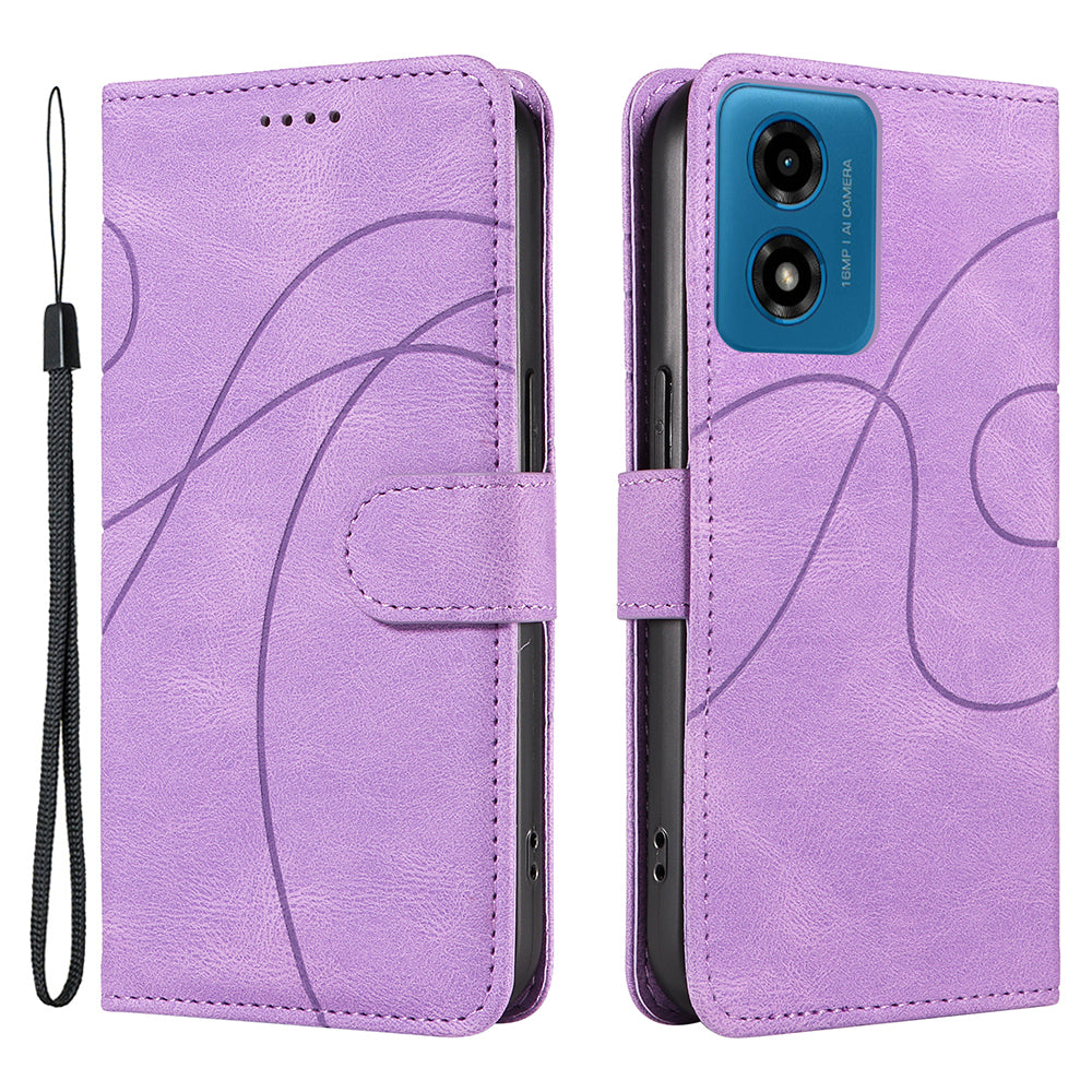 For Motorola Moto G04 4G / G24 4G Case Curved Line Folding Stand PU Leather Phone Cover