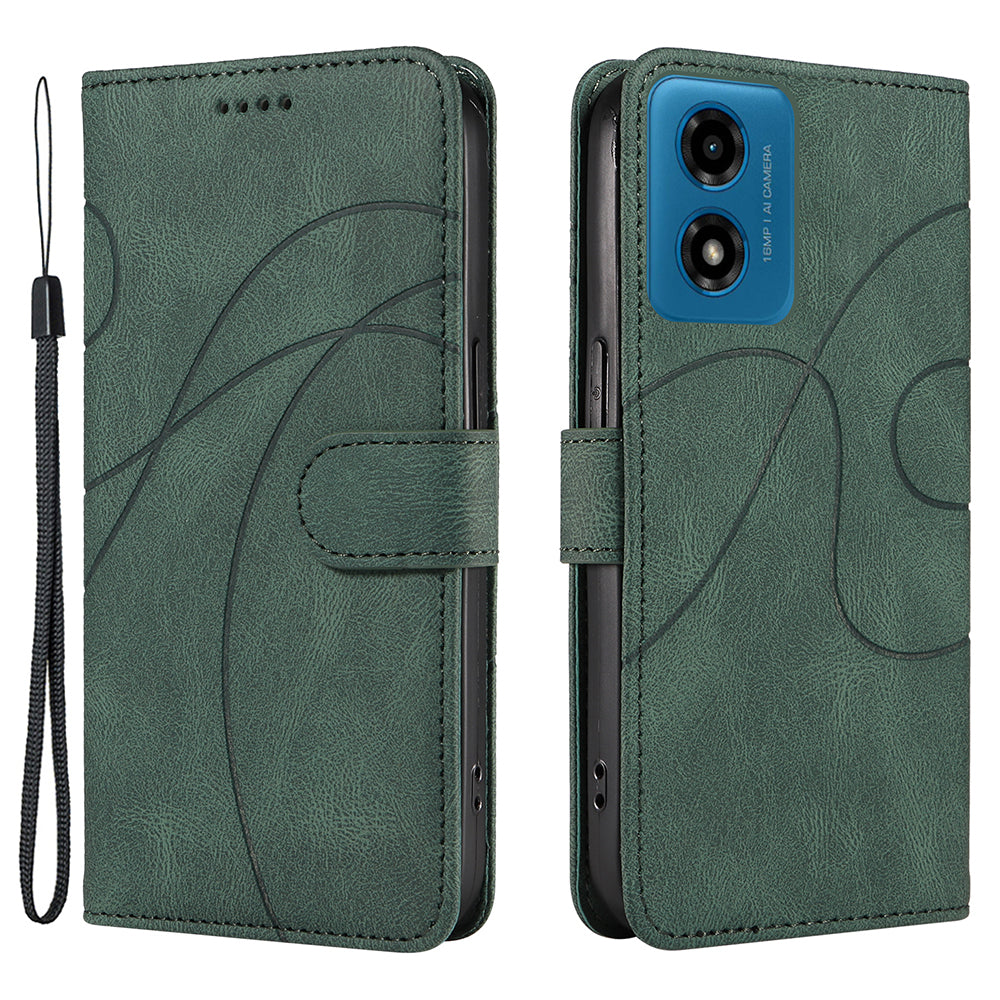 For Motorola Moto G04 4G / G24 4G Case Curved Line Folding Stand PU Leather Phone Cover