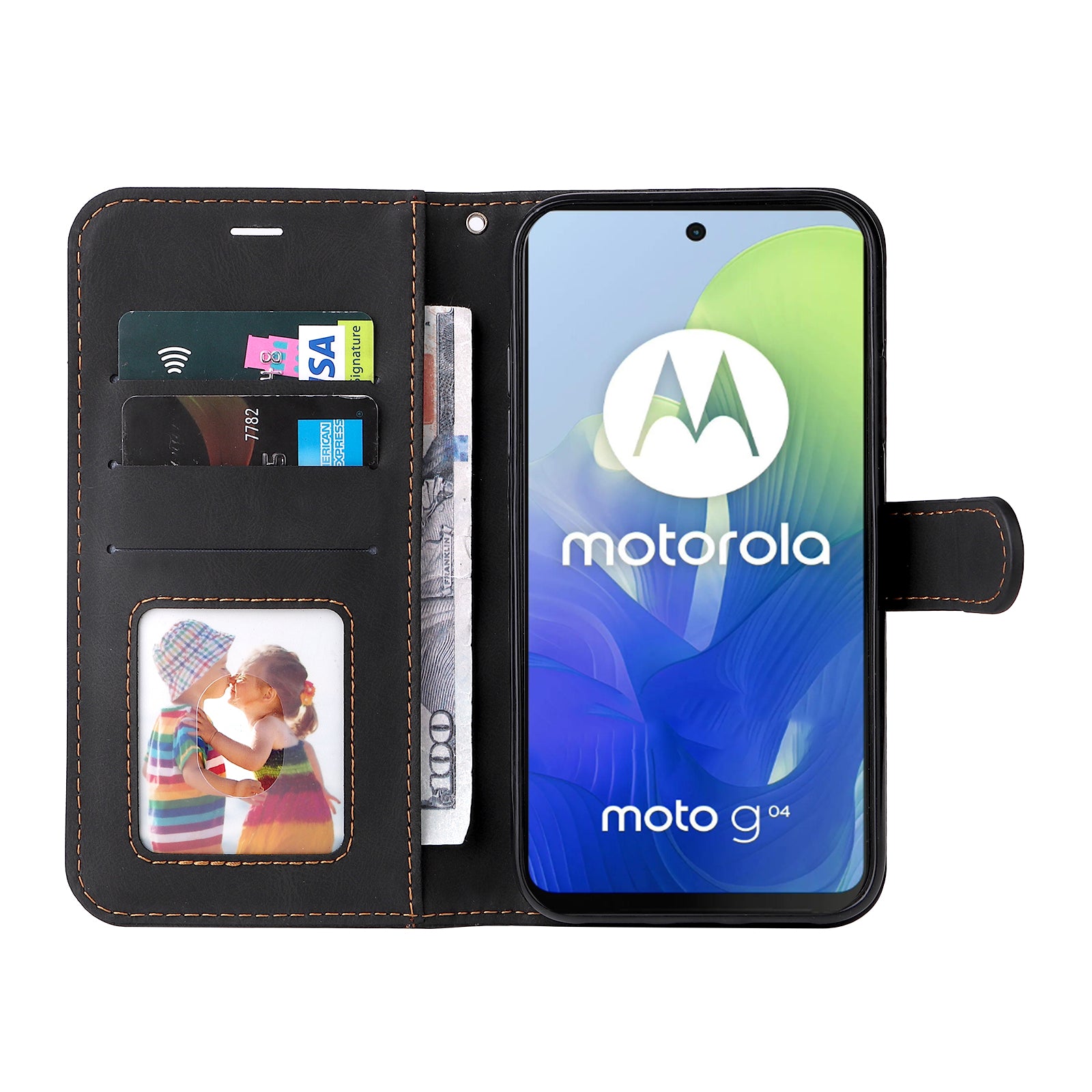 For Motorola Moto G04 4G / Moto G24 4G Case Three-color Splicing Card Holder Phone Cover
