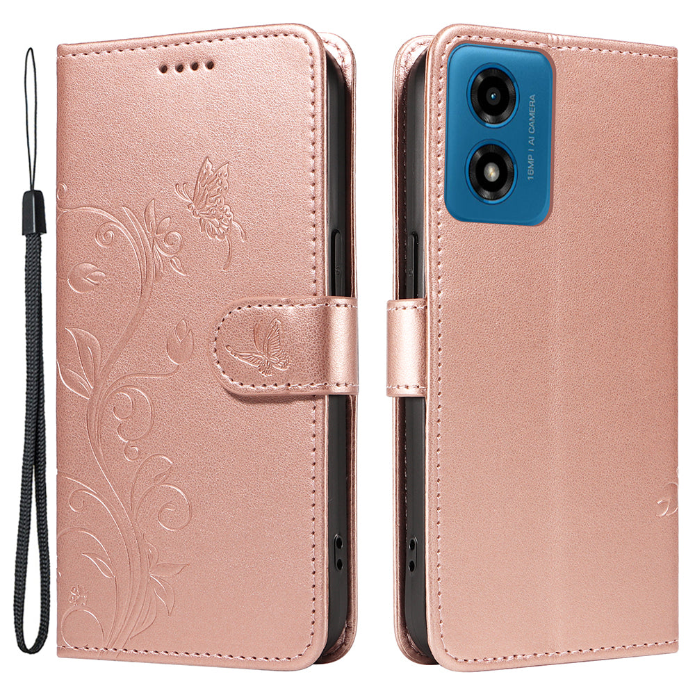 For Motorola Moto G04 4G / Moto G24 4G Leather Case Butterfly Flower Pattern Anti-scratch Phone Cover
