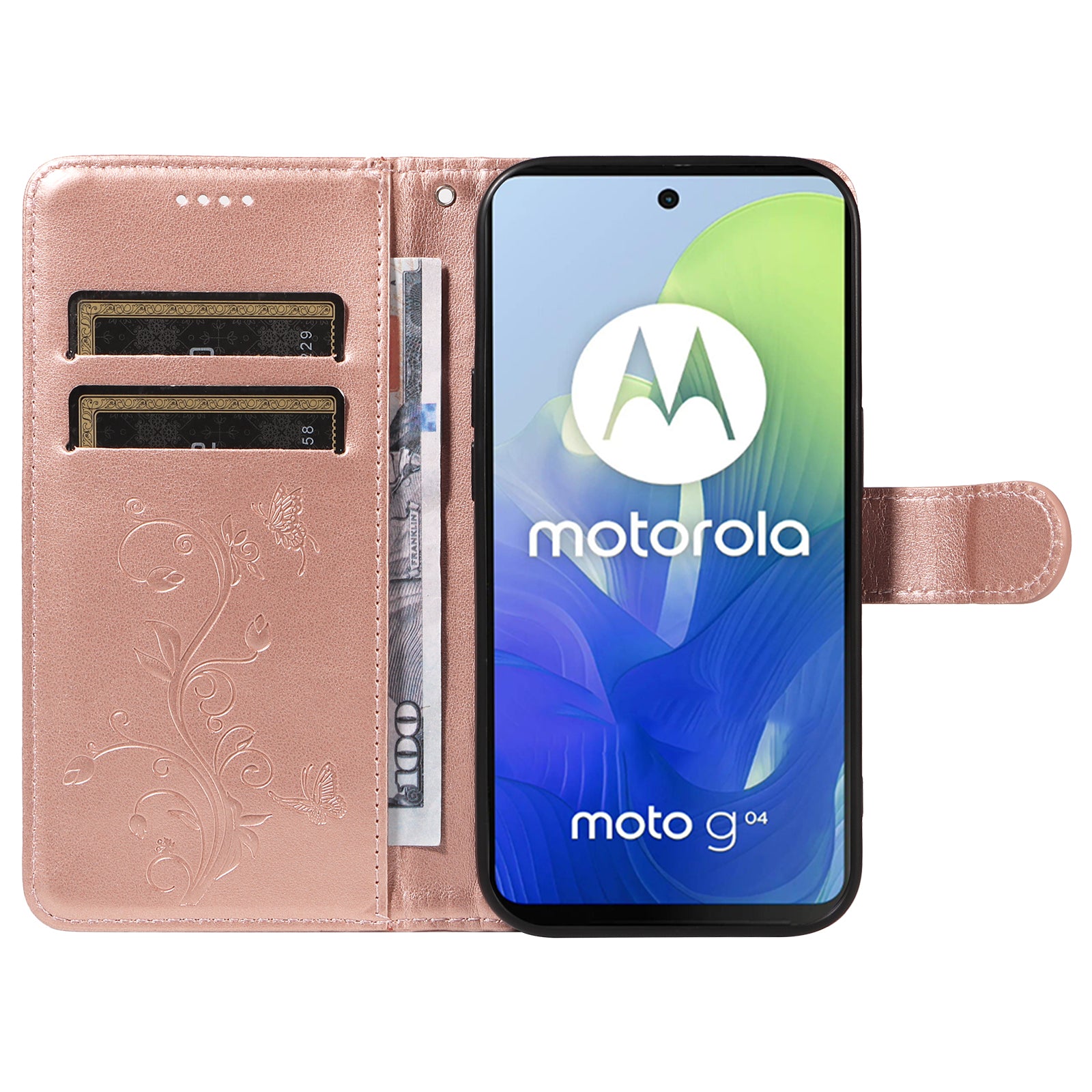 For Motorola Moto G04 4G / Moto G24 4G Leather Case Butterfly Flower Pattern Anti-scratch Phone Cover