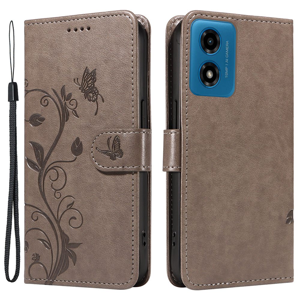 For Motorola Moto G04 4G / Moto G24 4G Leather Case Butterfly Flower Pattern Anti-scratch Phone Cover