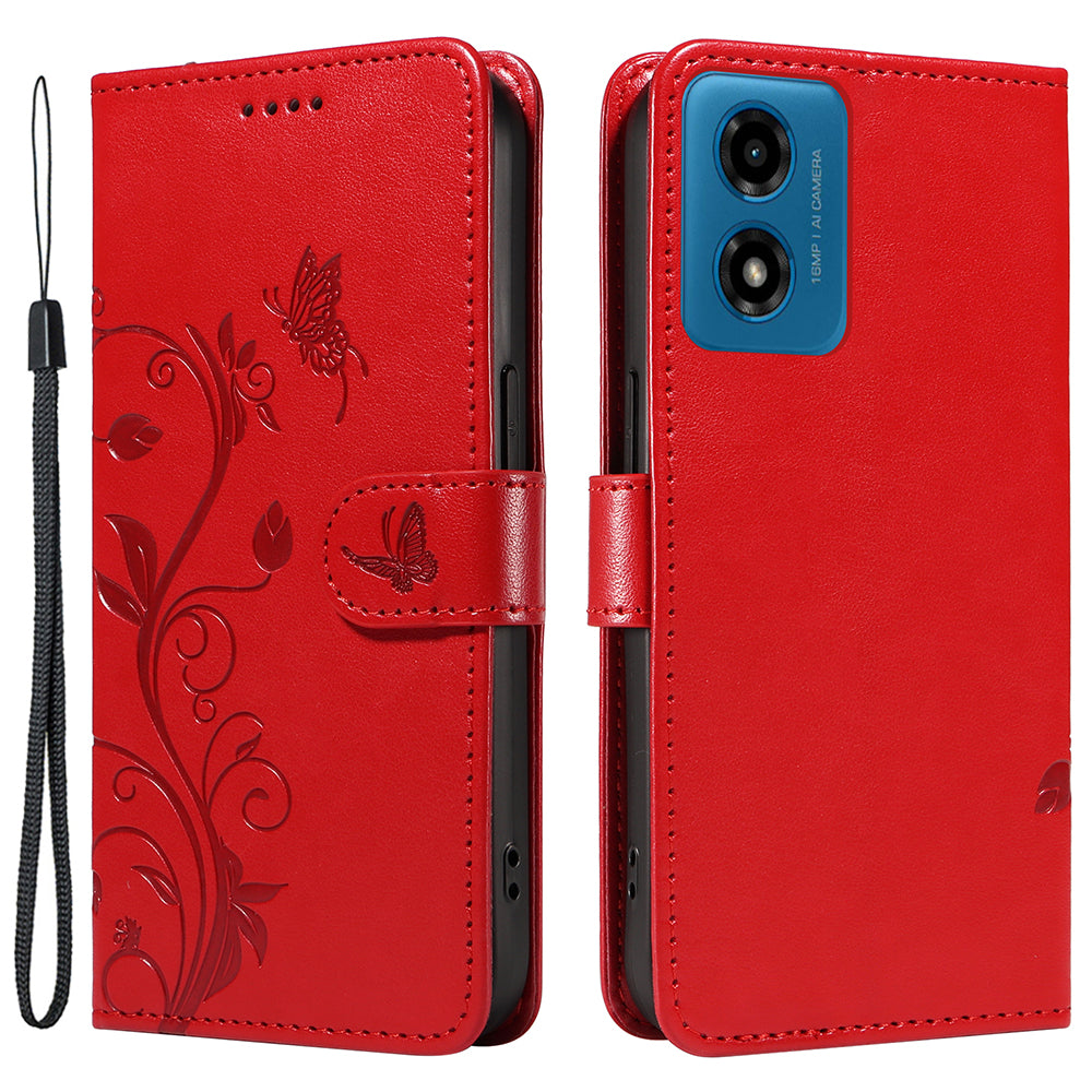 For Motorola Moto G04 4G / Moto G24 4G Leather Case Butterfly Flower Pattern Anti-scratch Phone Cover