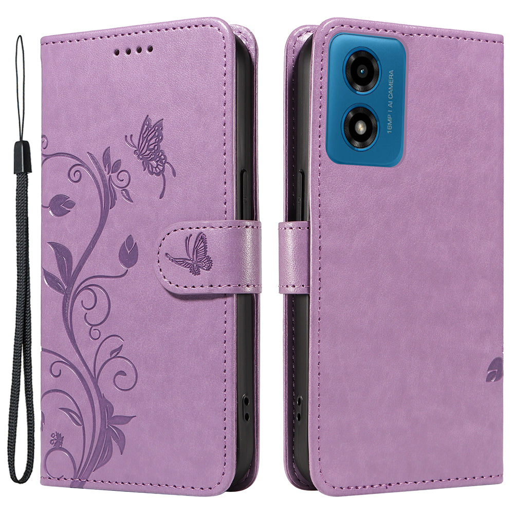 For Motorola Moto G04 4G / Moto G24 4G Leather Case Butterfly Flower Pattern Anti-scratch Phone Cover