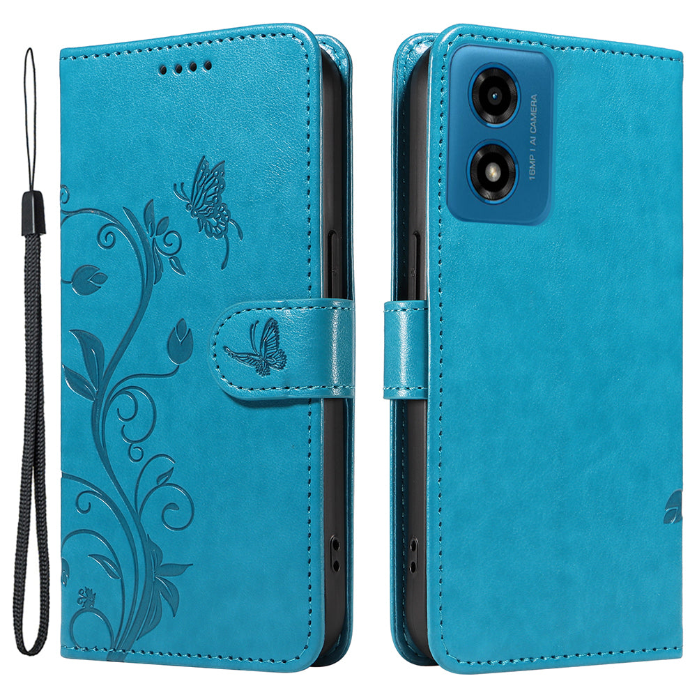 For Motorola Moto G04 4G / Moto G24 4G Leather Case Butterfly Flower Pattern Anti-scratch Phone Cover