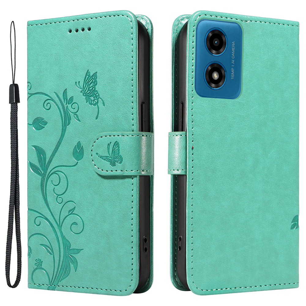 For Motorola Moto G04 4G / Moto G24 4G Leather Case Butterfly Flower Pattern Anti-scratch Phone Cover