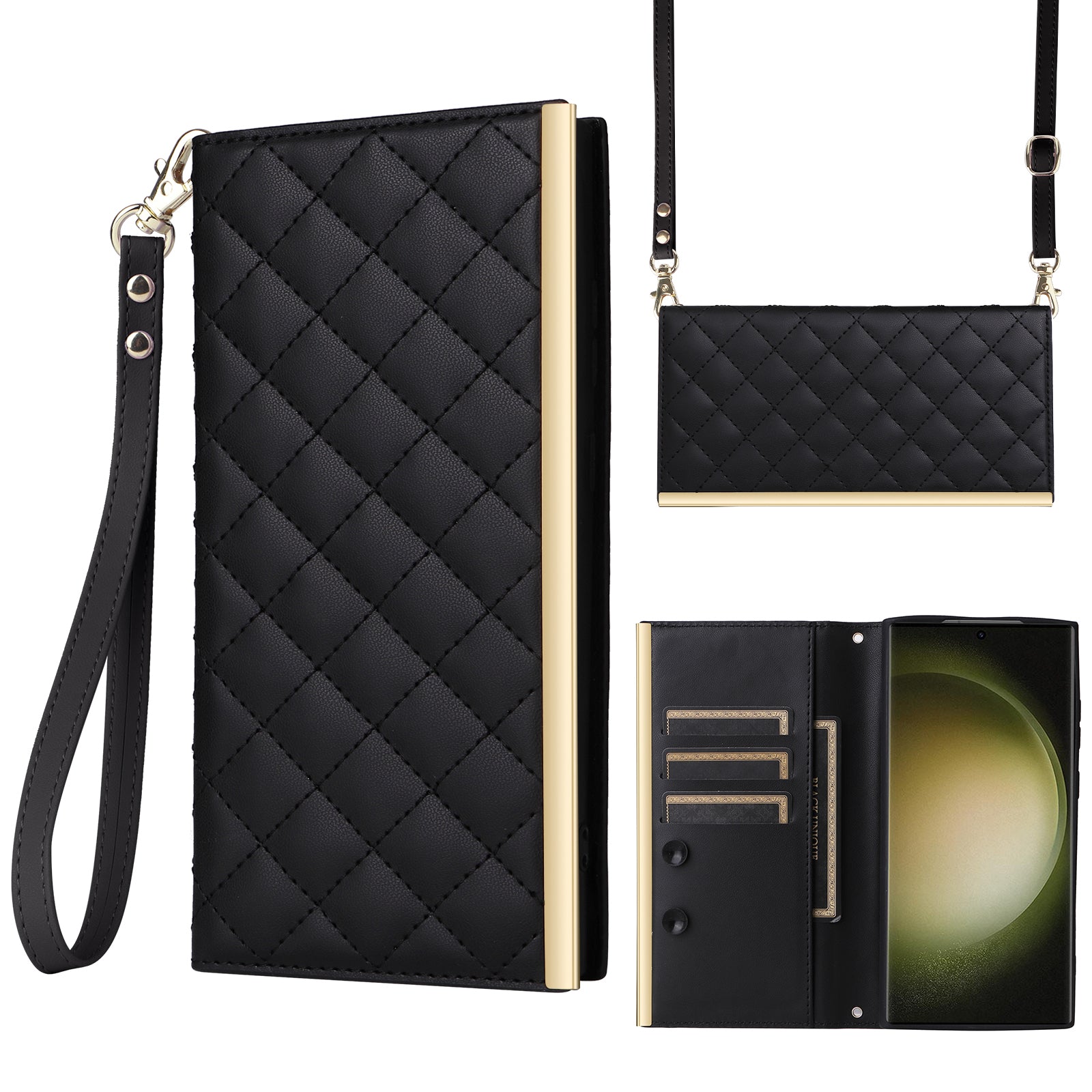 For Samsung Galaxy S23 Ultra Crossbody Case Suction Cup PU Leather Wallet Phone Cover