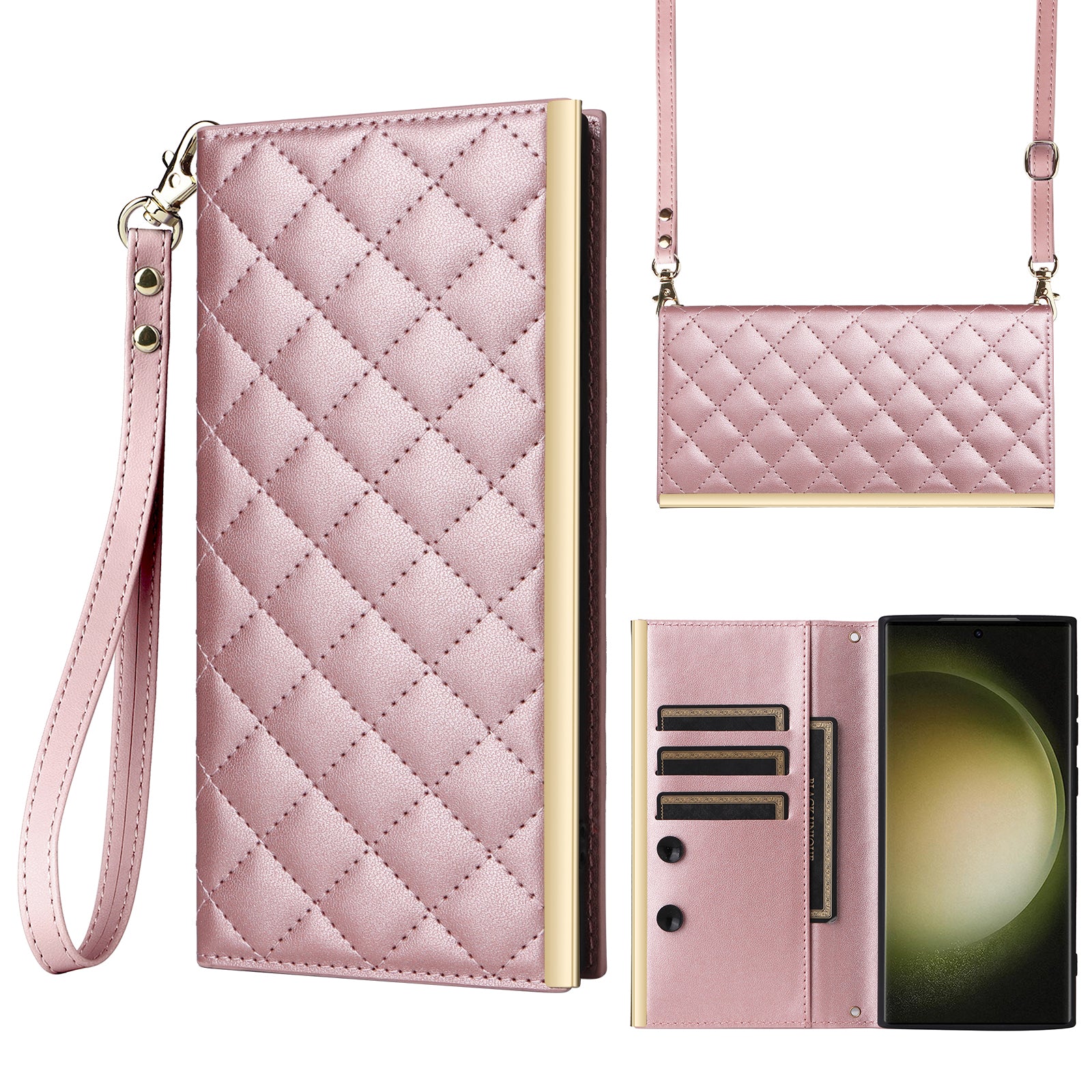 For Samsung Galaxy S23 Ultra Crossbody Case Suction Cup PU Leather Wallet Phone Cover