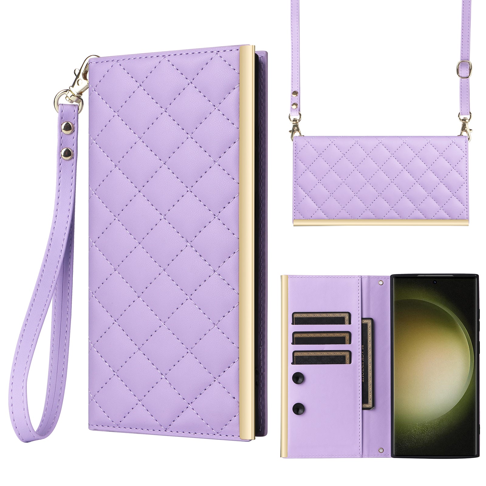 For Samsung Galaxy S23 Ultra Crossbody Case Suction Cup PU Leather Wallet Phone Cover