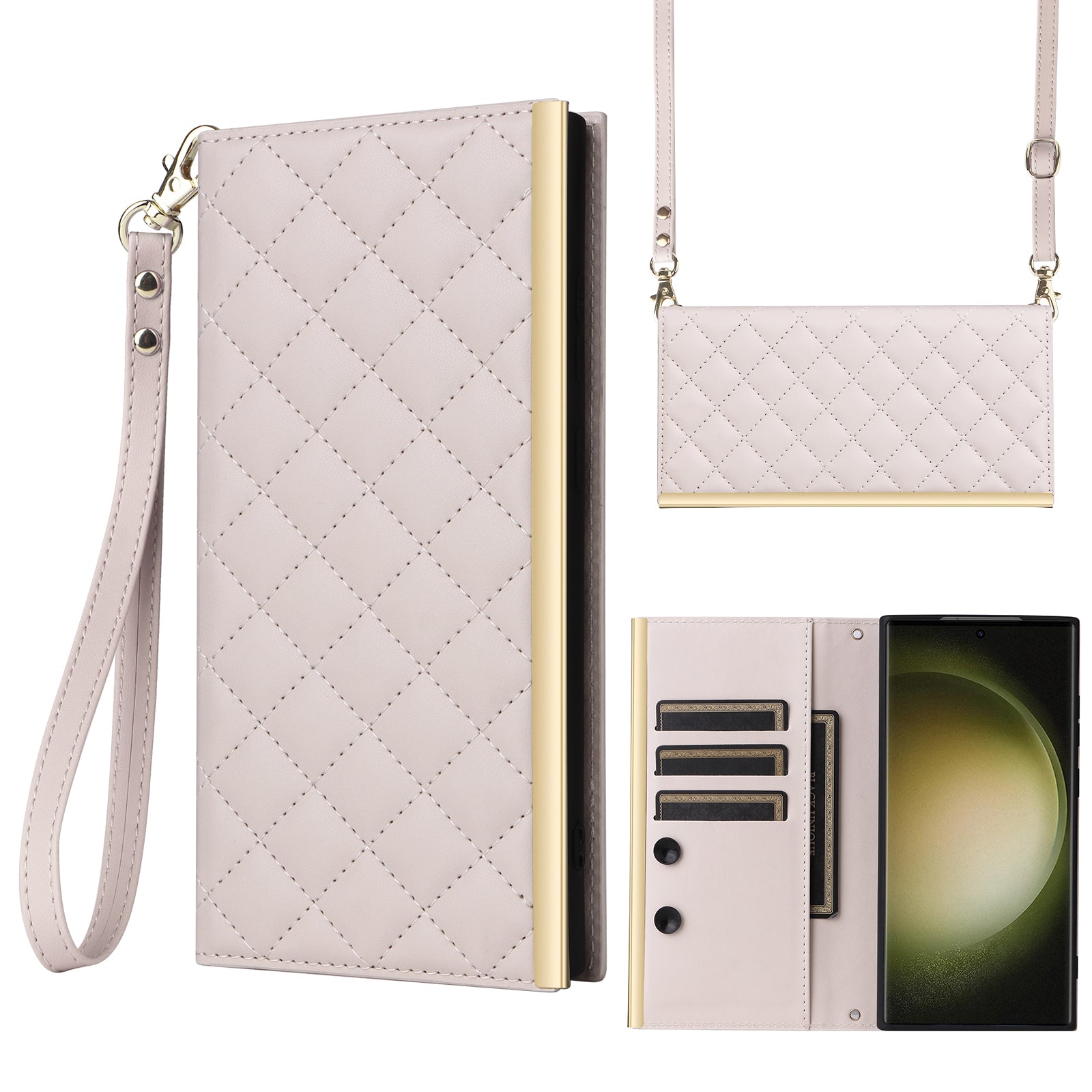 For Samsung Galaxy S23 Ultra Crossbody Case Suction Cup PU Leather Wallet Phone Cover