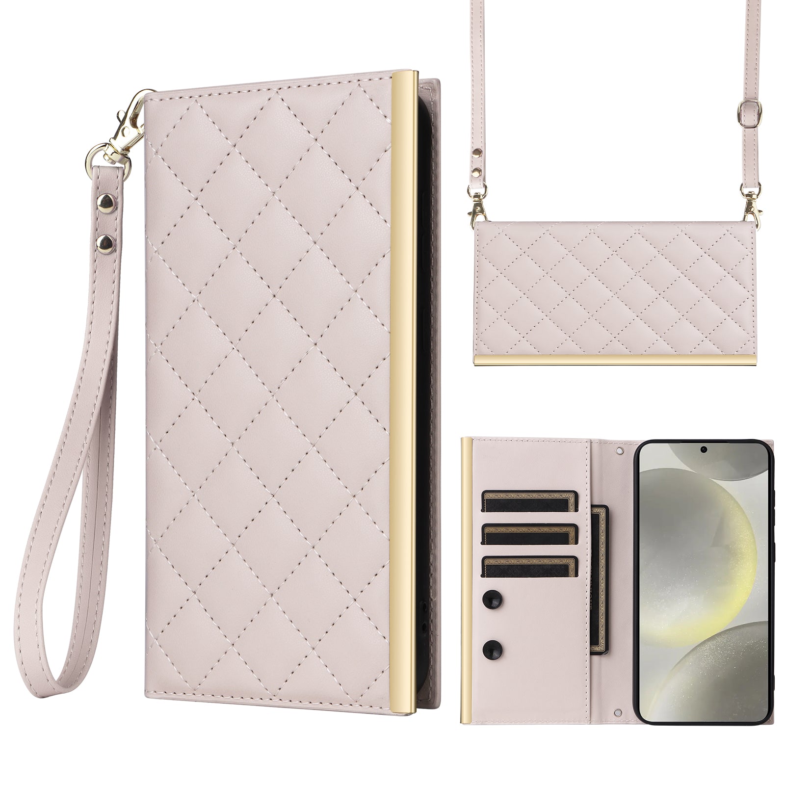 For Samsung Galaxy S24 Stand Wallet Phone Case PU Leather Flip Cover with Shoulder Strap