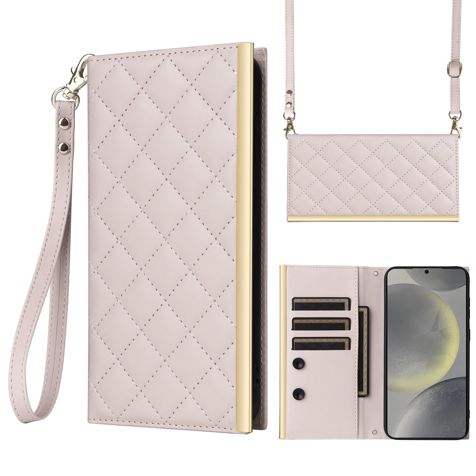 For Samsung Galaxy S24+ Case Suction Cup PU Leather Wallet Phone Cover with Straps