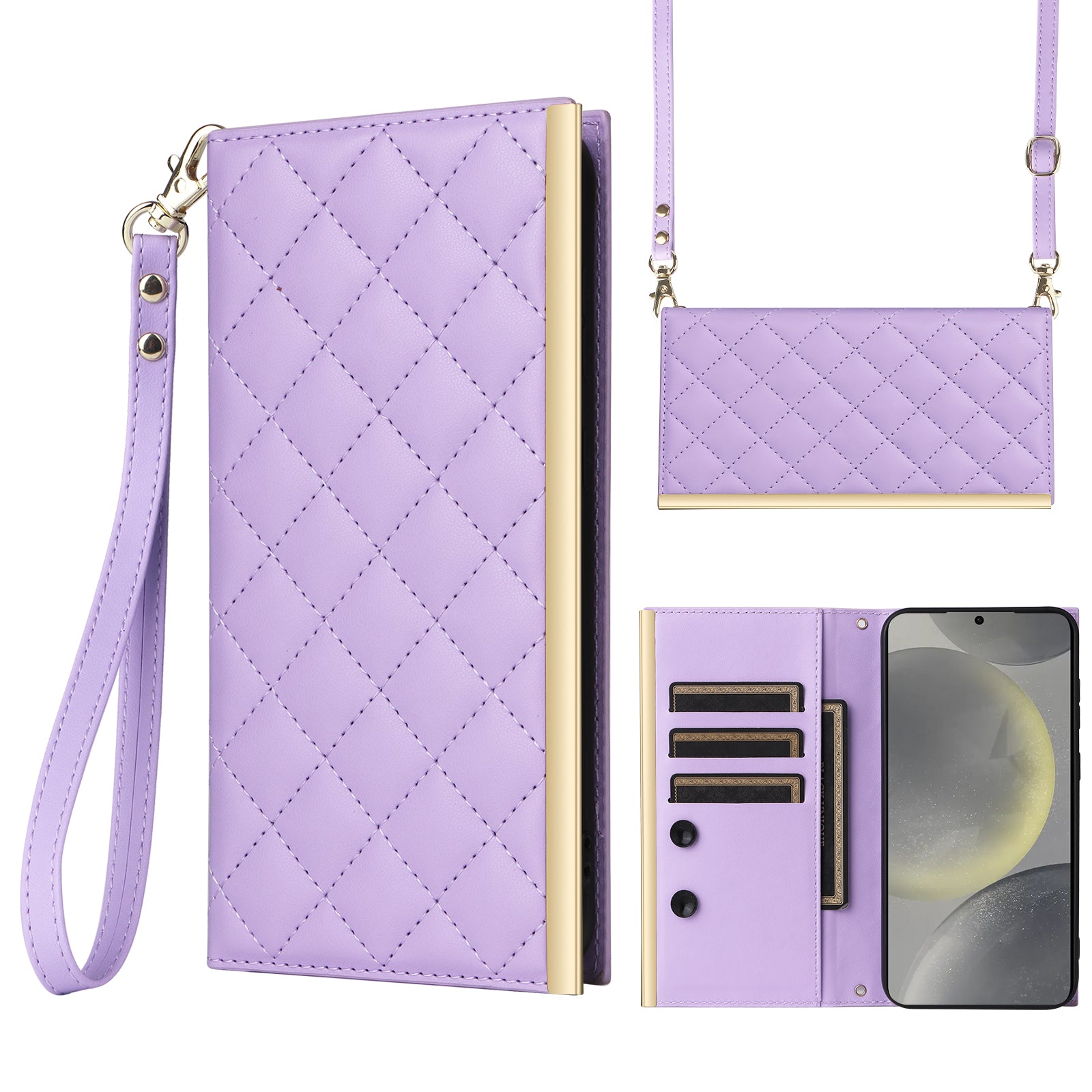 For Samsung Galaxy S24+ Case Suction Cup PU Leather Wallet Phone Cover with Straps