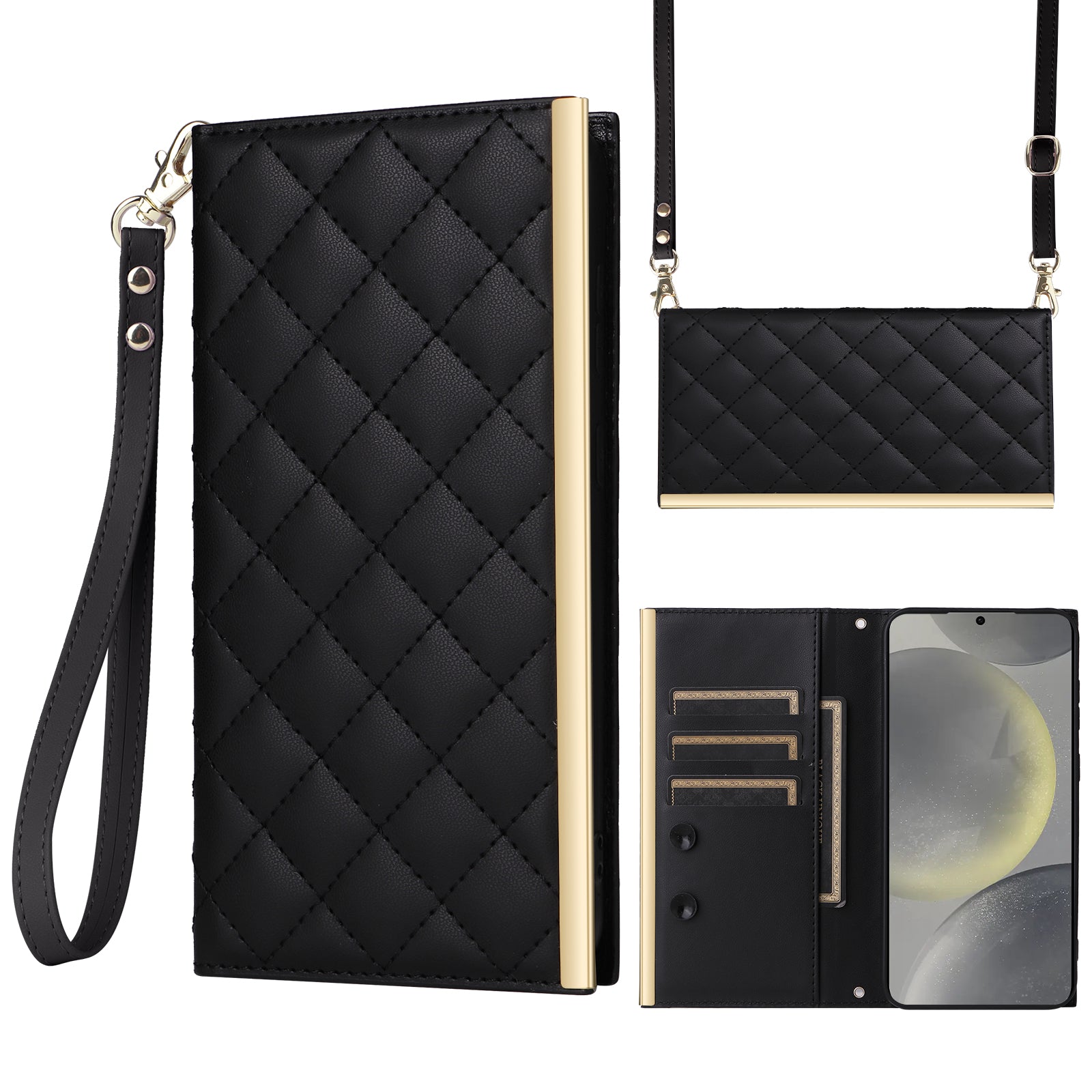 For Samsung Galaxy S24+ Case Suction Cup PU Leather Wallet Phone Cover with Straps
