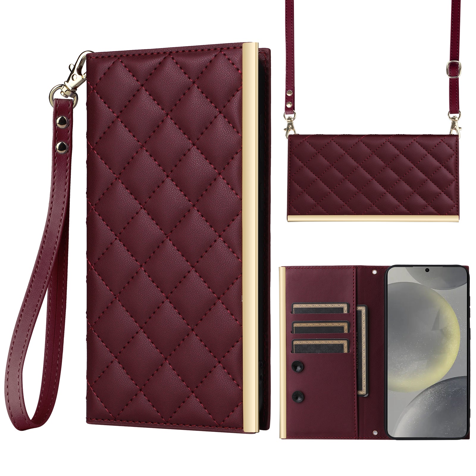 For Samsung Galaxy S24+ Case Suction Cup PU Leather Wallet Phone Cover with Straps