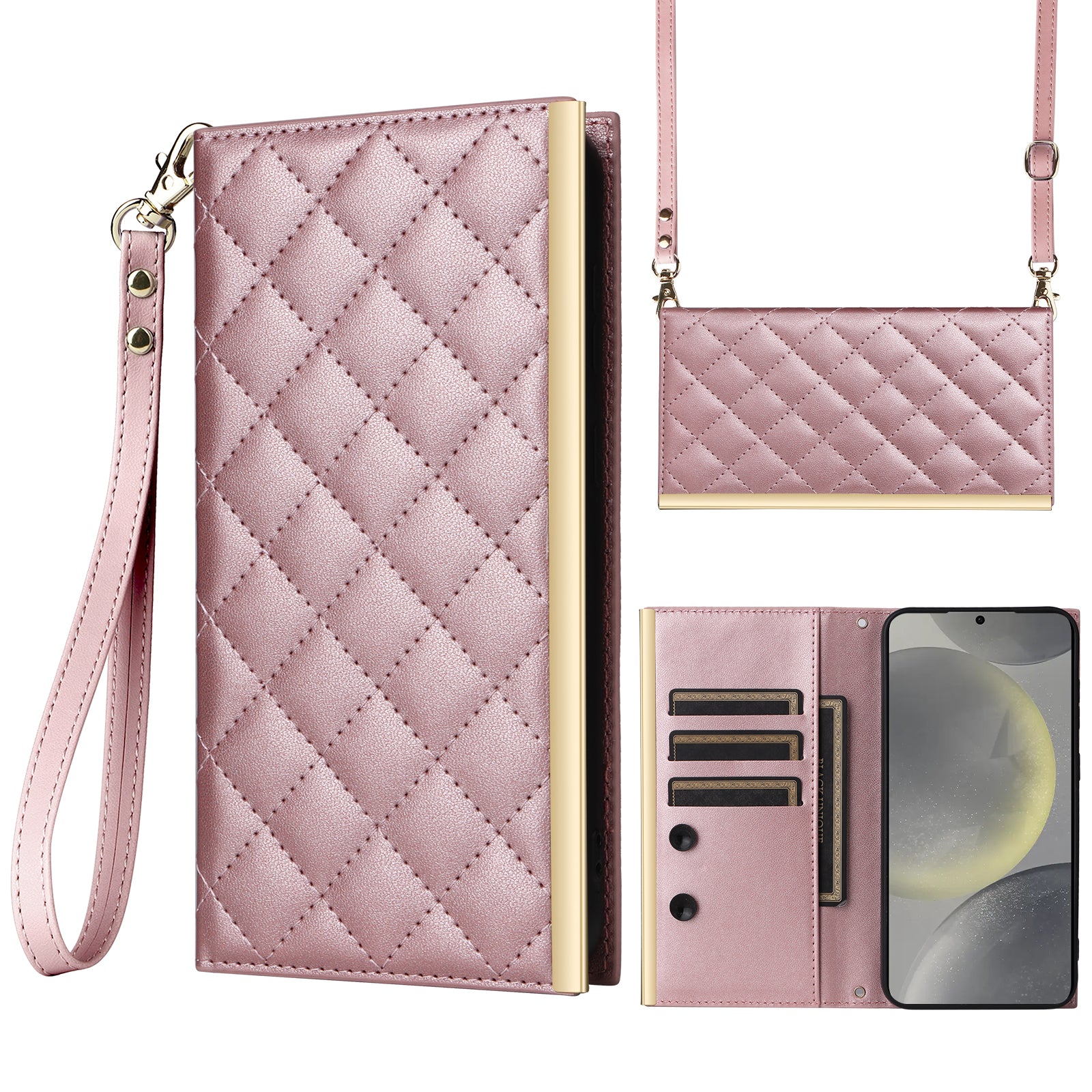 For Samsung Galaxy S24+ Case Suction Cup PU Leather Wallet Phone Cover with Straps