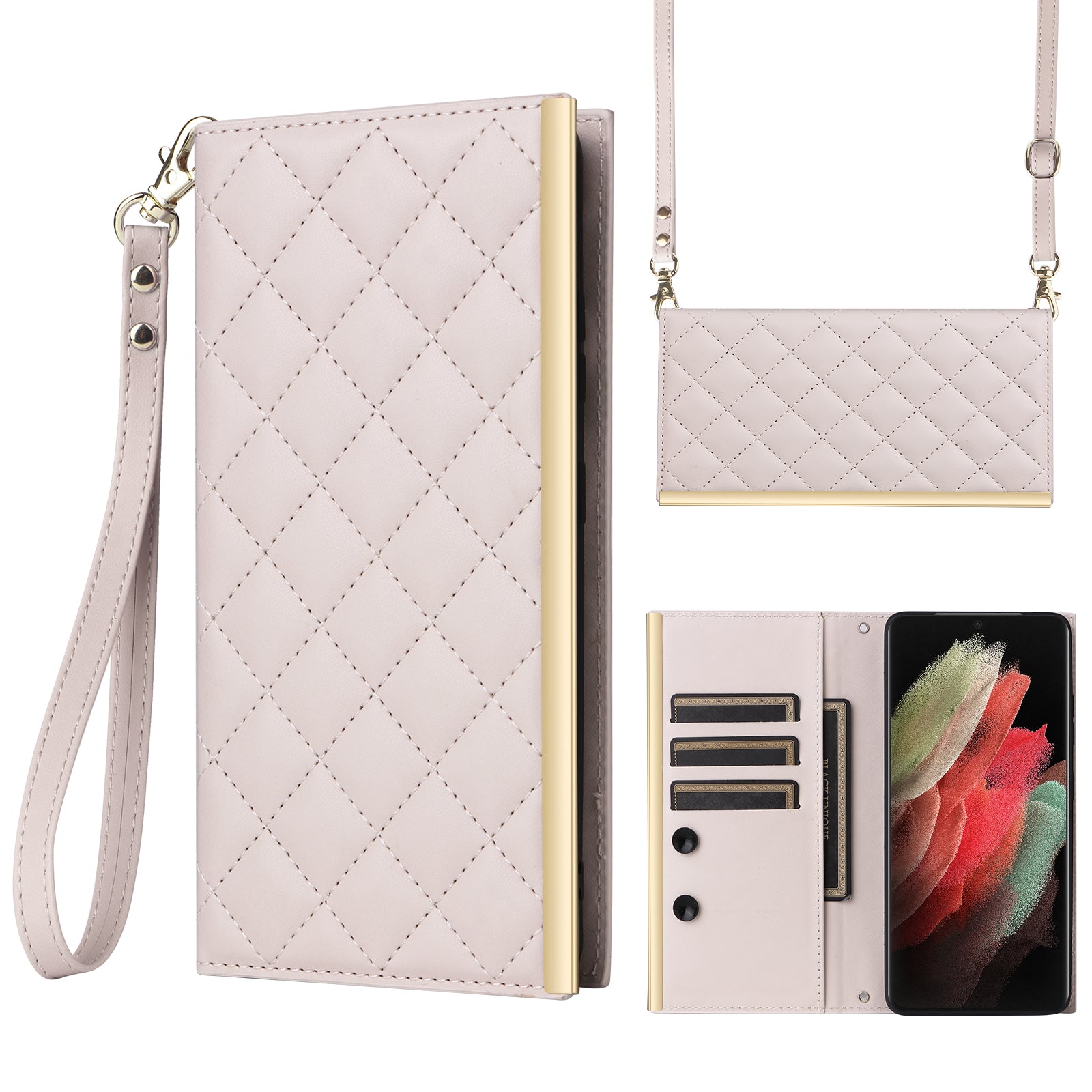 For Samsung Galaxy S21 Ultra 5G Case Suction Cup Wallet Phone Cover with Crossbody Strap