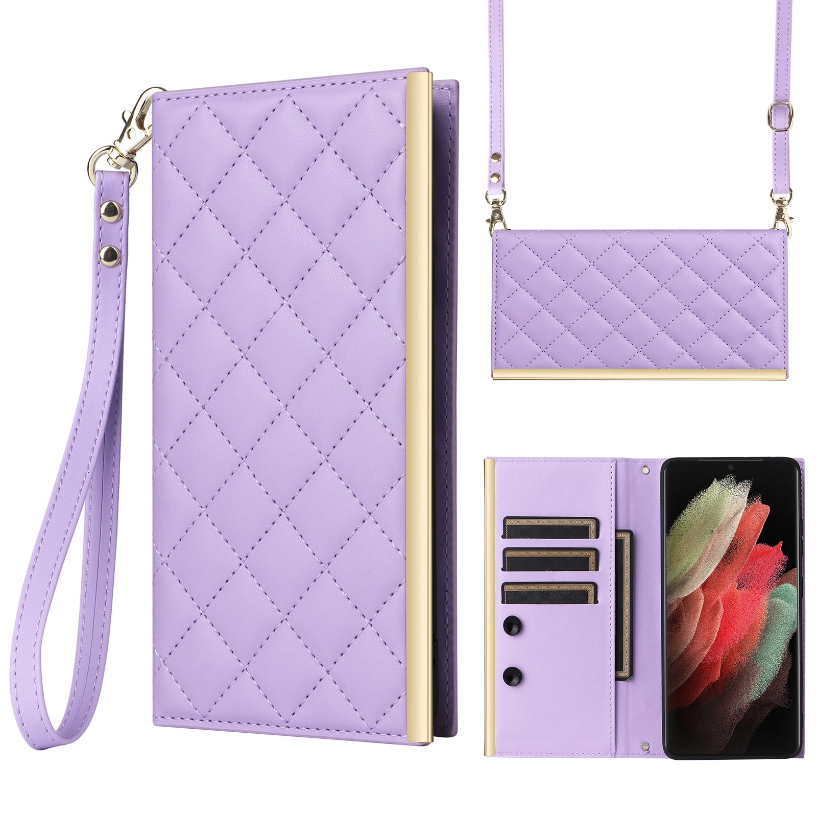 For Samsung Galaxy S21 Ultra 5G Case Suction Cup Wallet Phone Cover with Crossbody Strap