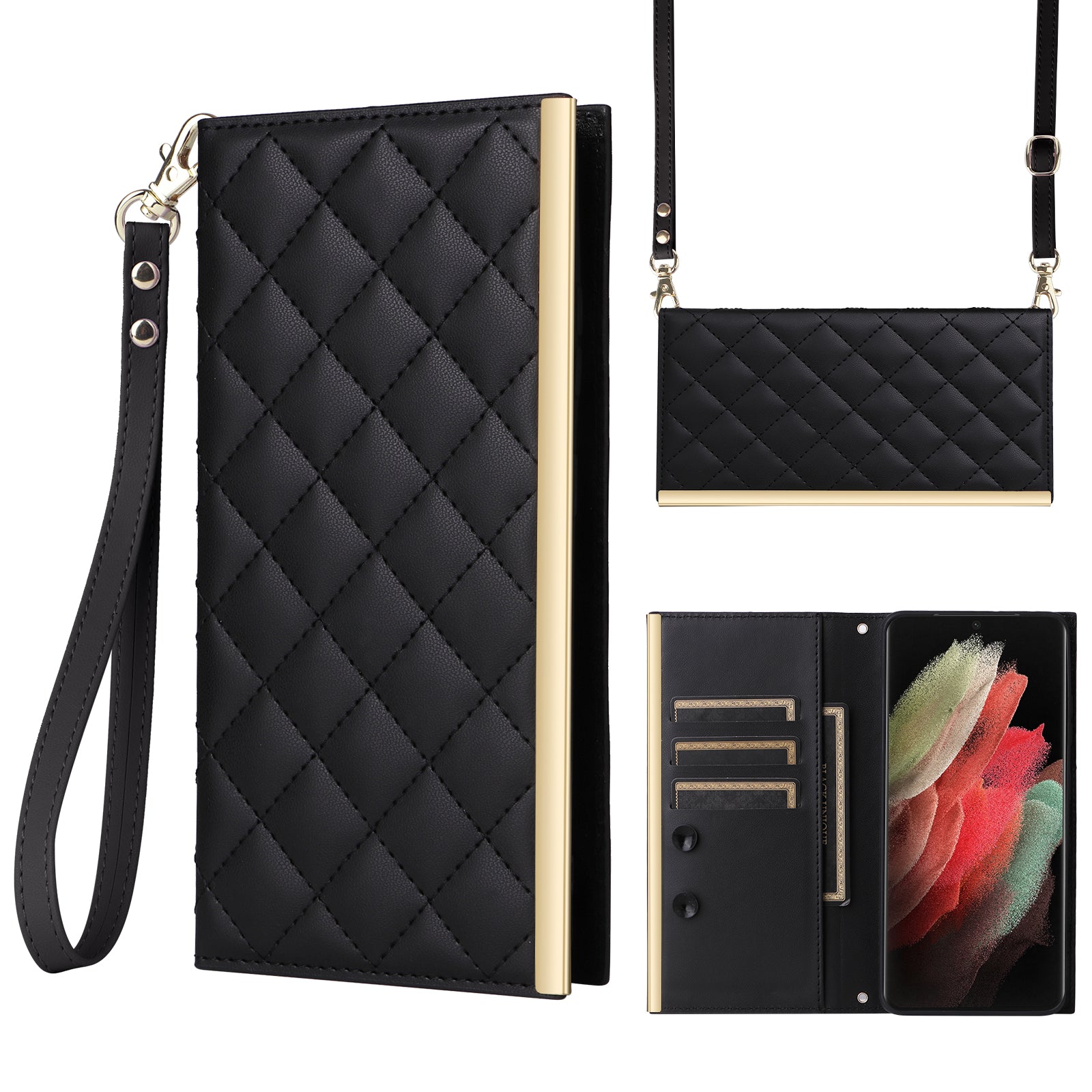 For Samsung Galaxy S21 Ultra 5G Case Suction Cup Wallet Phone Cover with Crossbody Strap