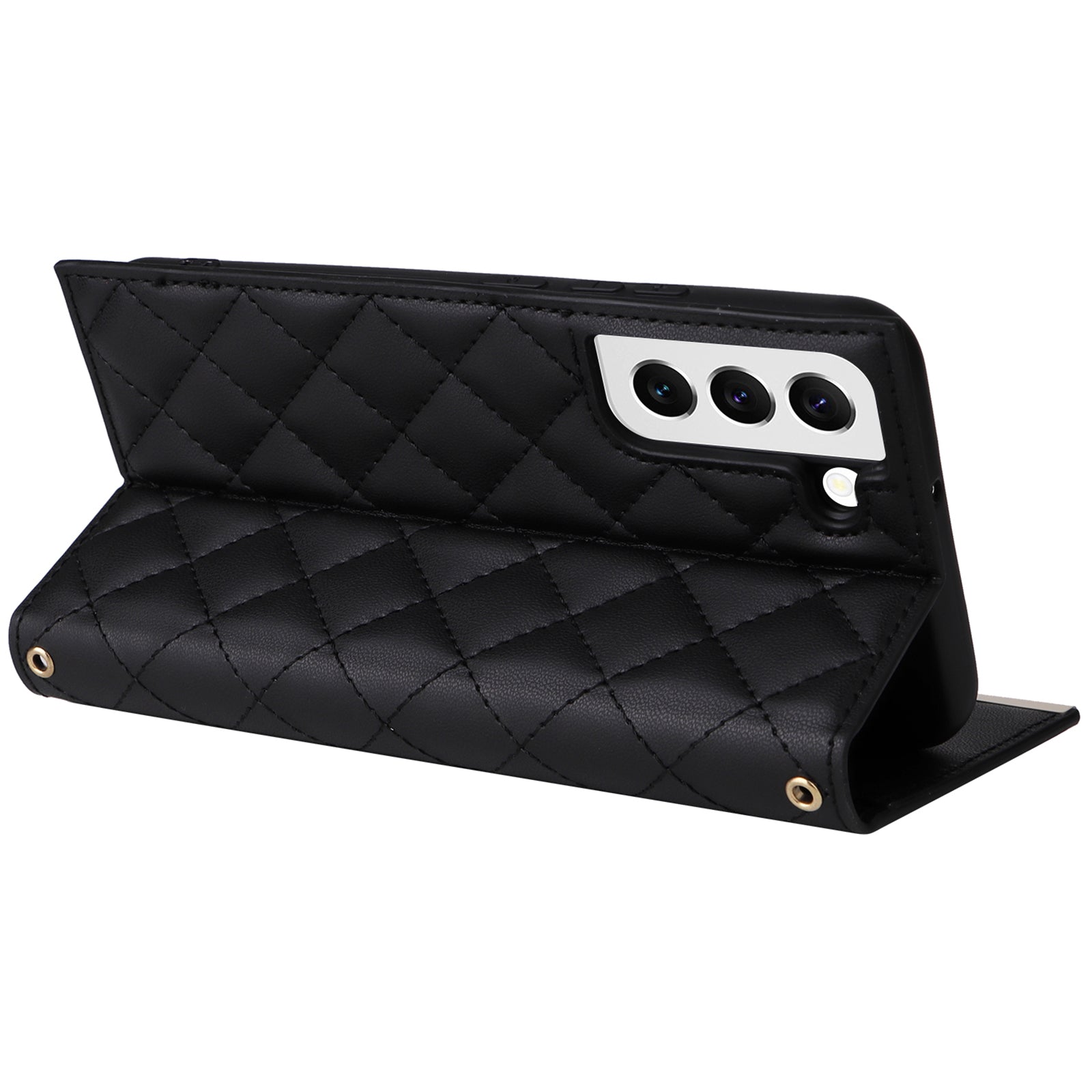 For Samsung Galaxy S22 5G Case Rhombus Grid PU Leather Wallet Suction Cup Phone Cover