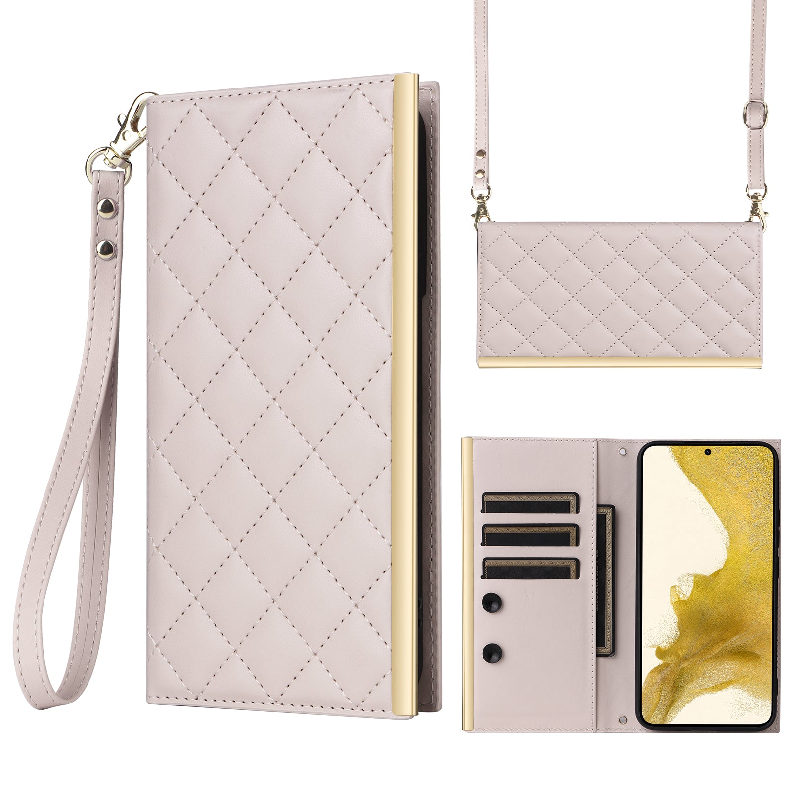 For Samsung Galaxy S22+ 5G Case Suction Cup PU Leather Crossbody Cell Phone Cover