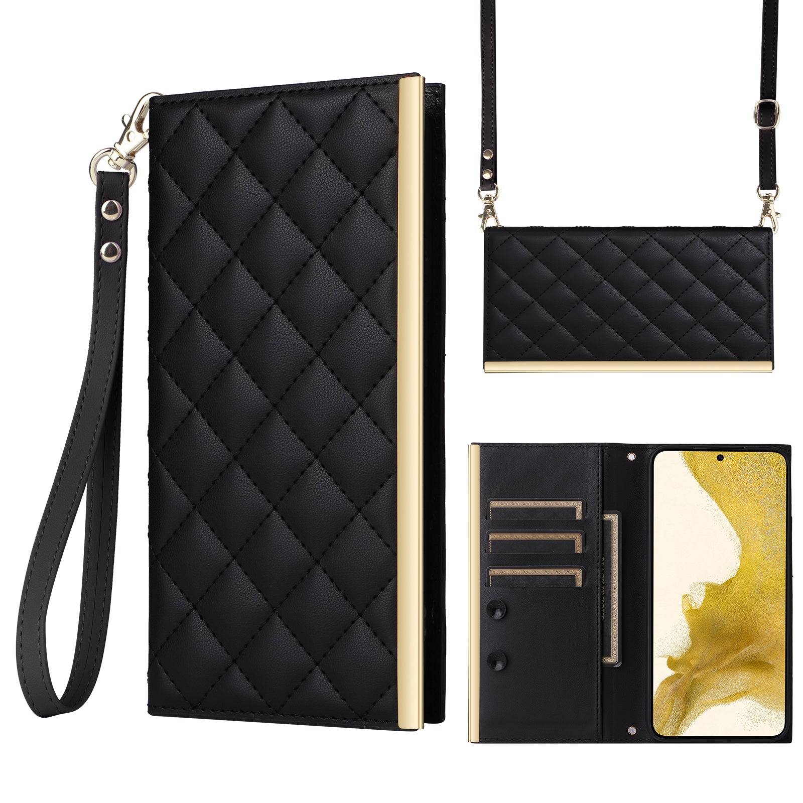 For Samsung Galaxy S22+ 5G Case Suction Cup PU Leather Crossbody Cell Phone Cover