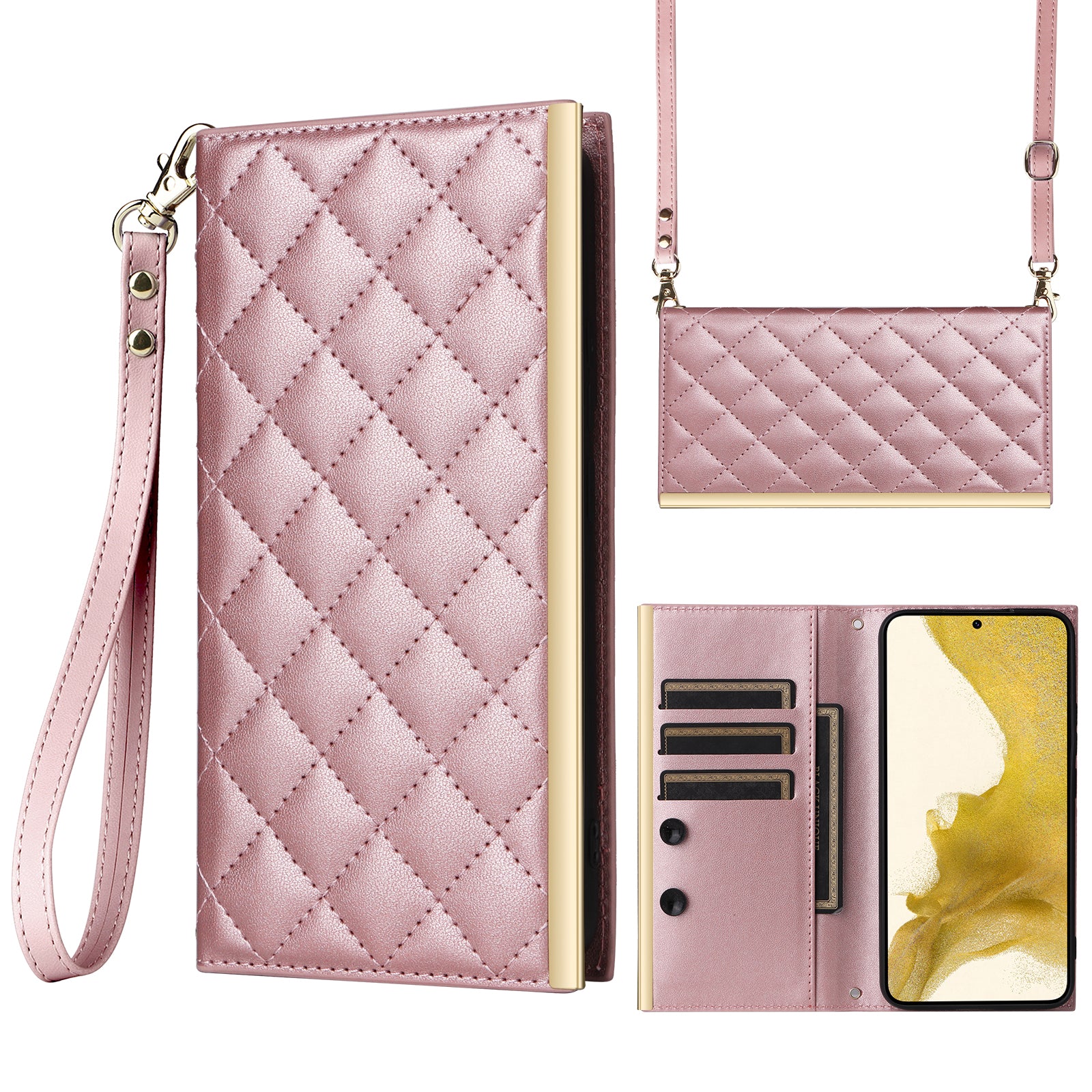 For Samsung Galaxy S22+ 5G Case Suction Cup PU Leather Crossbody Cell Phone Cover