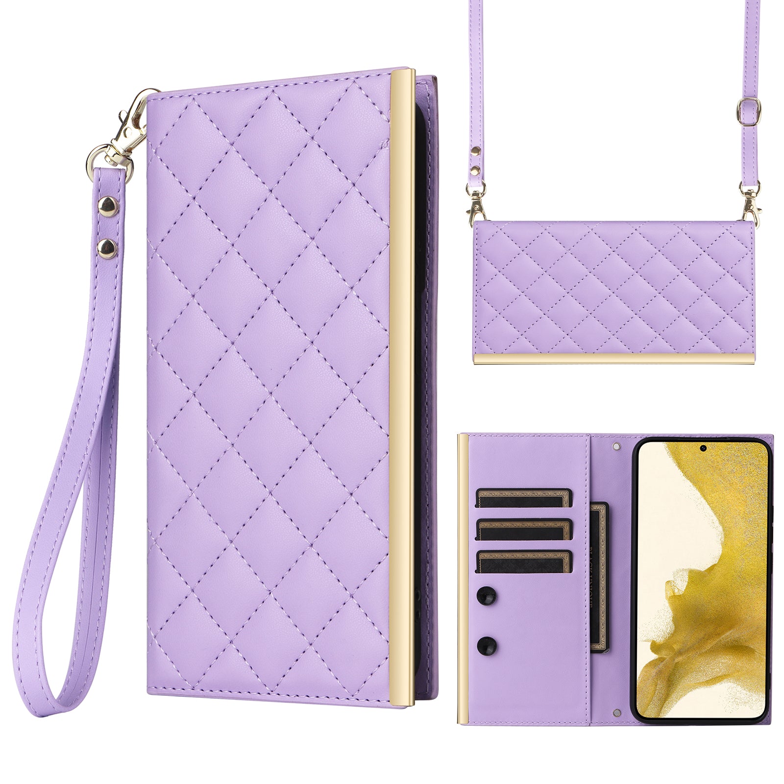 For Samsung Galaxy S22+ 5G Case Suction Cup PU Leather Crossbody Cell Phone Cover