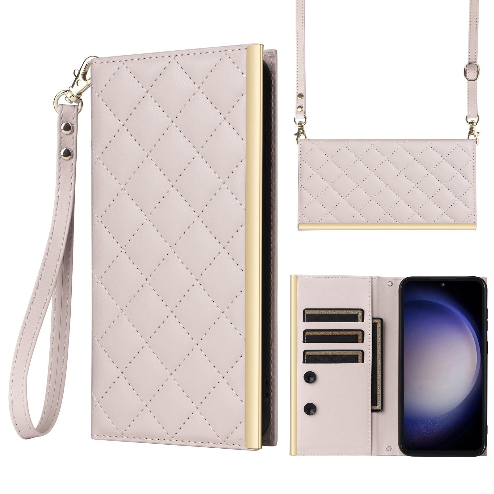 For Samsung Galaxy S23 FE Case PU Leather Suction Cup Phone Cover with Shoulder Strap