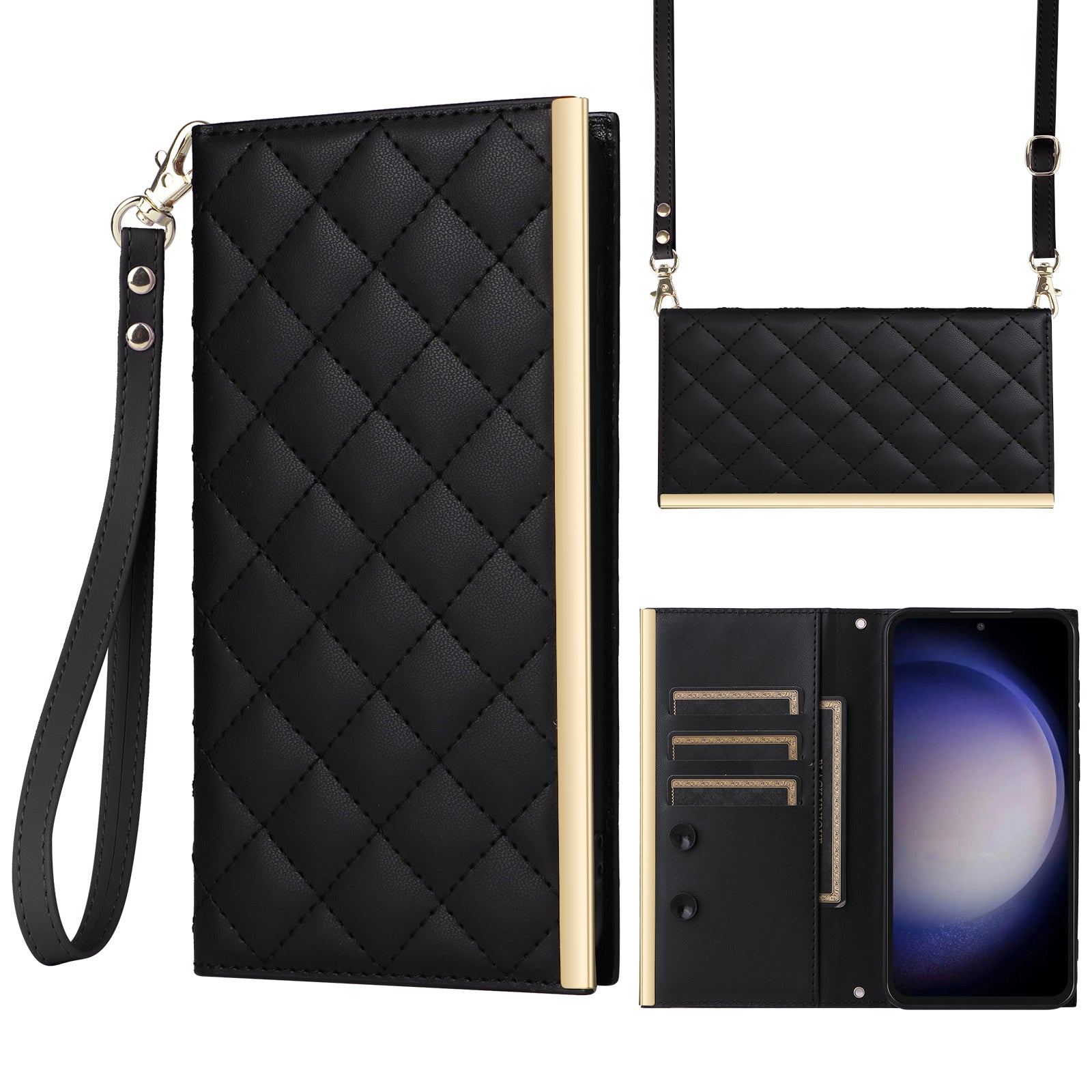 For Samsung Galaxy S23 FE Case PU Leather Suction Cup Phone Cover with Shoulder Strap