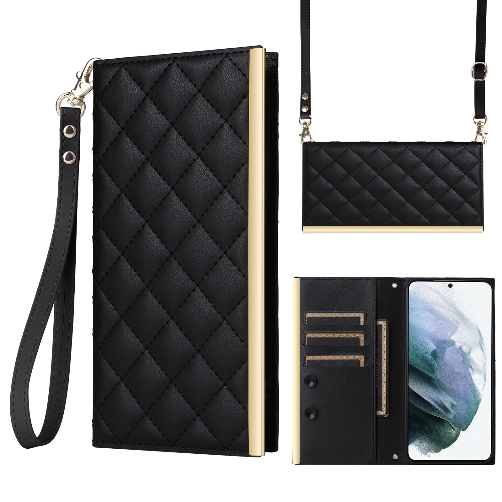 For Samsung Galaxy S21 5G / 4G Case PU Leather Stand Wallet Phone Cover with Shoulder Strap