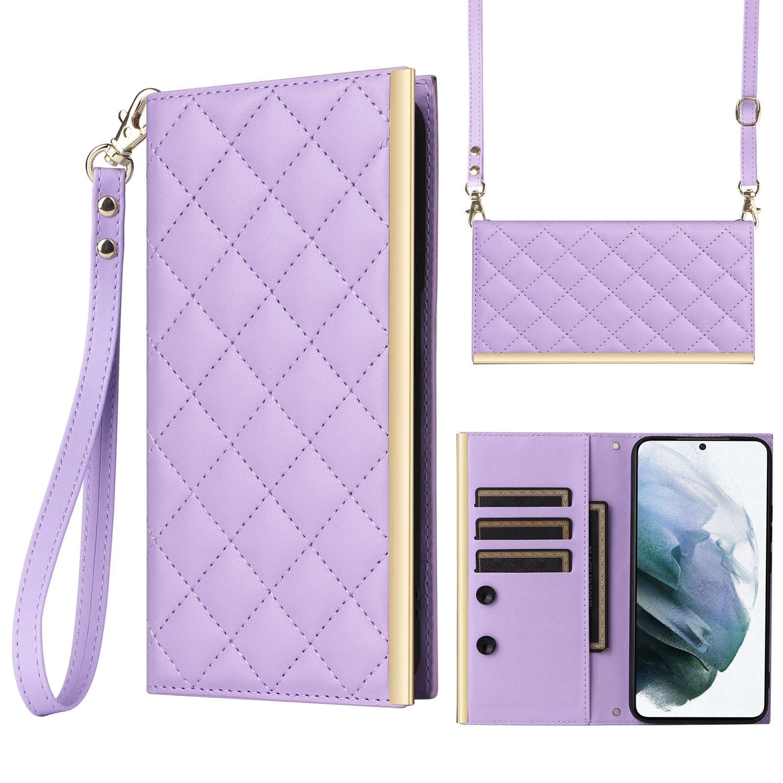For Samsung Galaxy S21 5G / 4G Case PU Leather Stand Wallet Phone Cover with Shoulder Strap