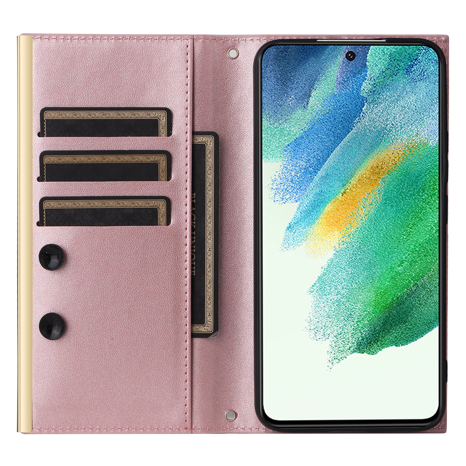 For Samsung Galaxy S21 FE 5G Leather Case Suction Cup 3 Card Slots Phone Cover