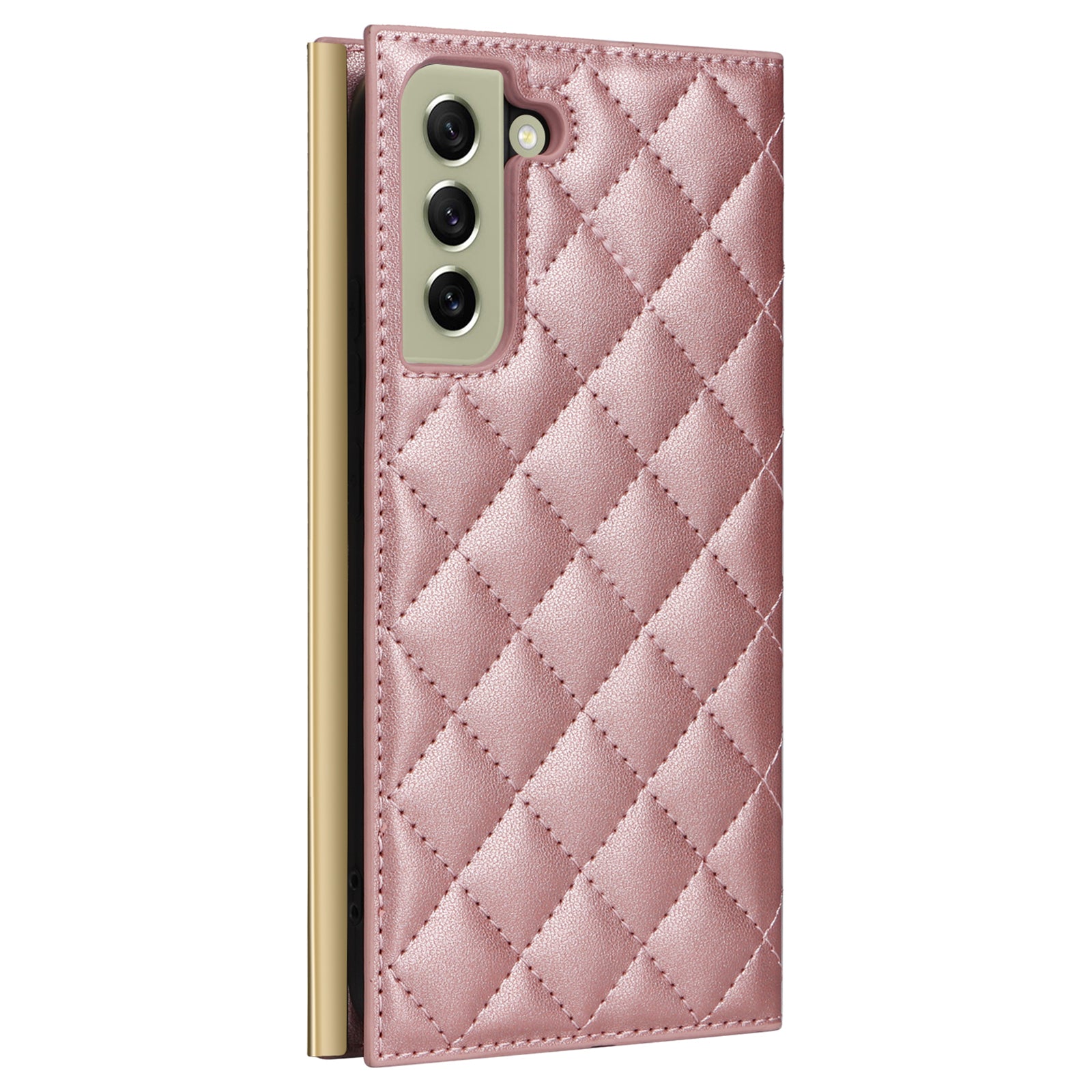For Samsung Galaxy S21 FE 5G Leather Case Suction Cup 3 Card Slots Phone Cover