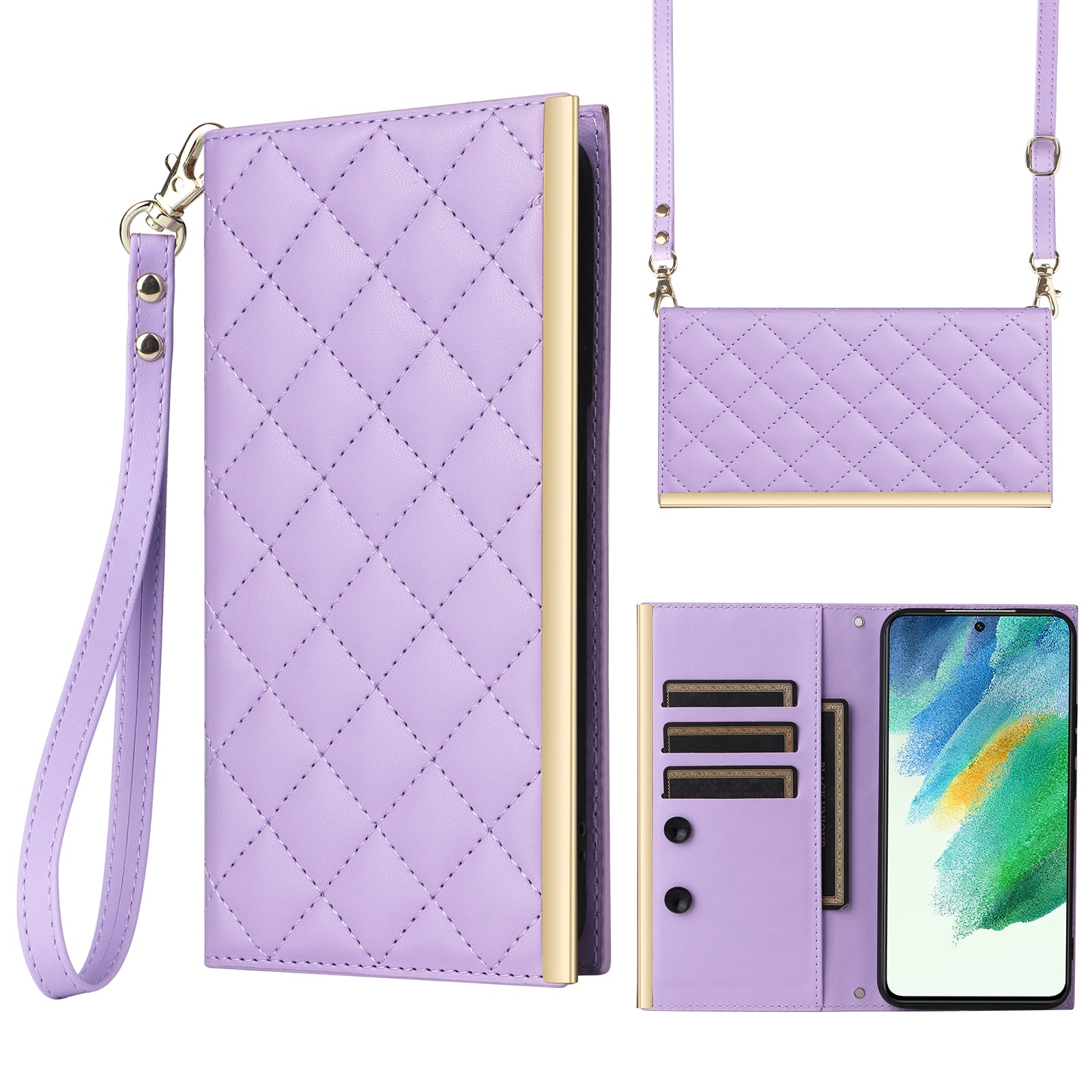 For Samsung Galaxy S21 FE 5G Leather Case Suction Cup 3 Card Slots Phone Cover
