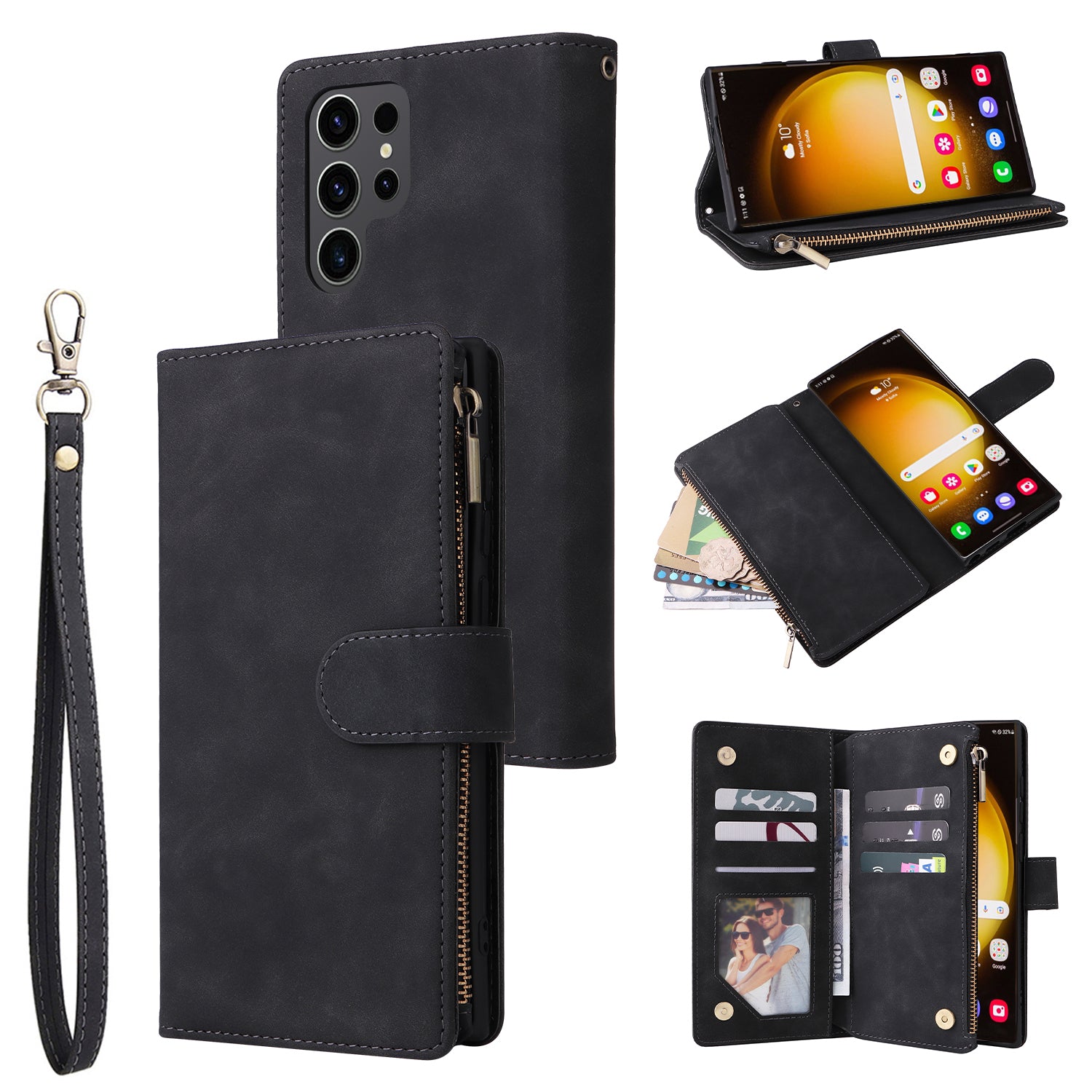 For Samsung Galaxy S24 Ultra Cell Phone Case Multiple Card Slots PU Leather Protection Cover
