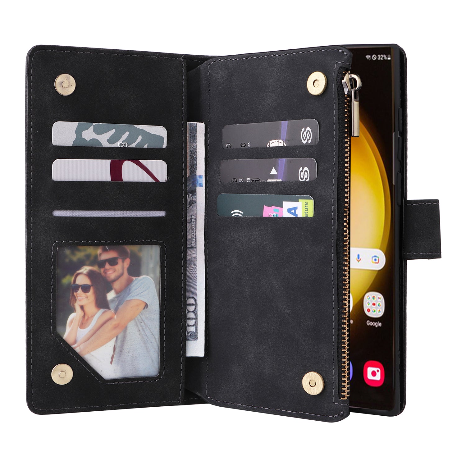 For Samsung Galaxy S24 Ultra Cell Phone Case Multiple Card Slots PU Leather Protection Cover