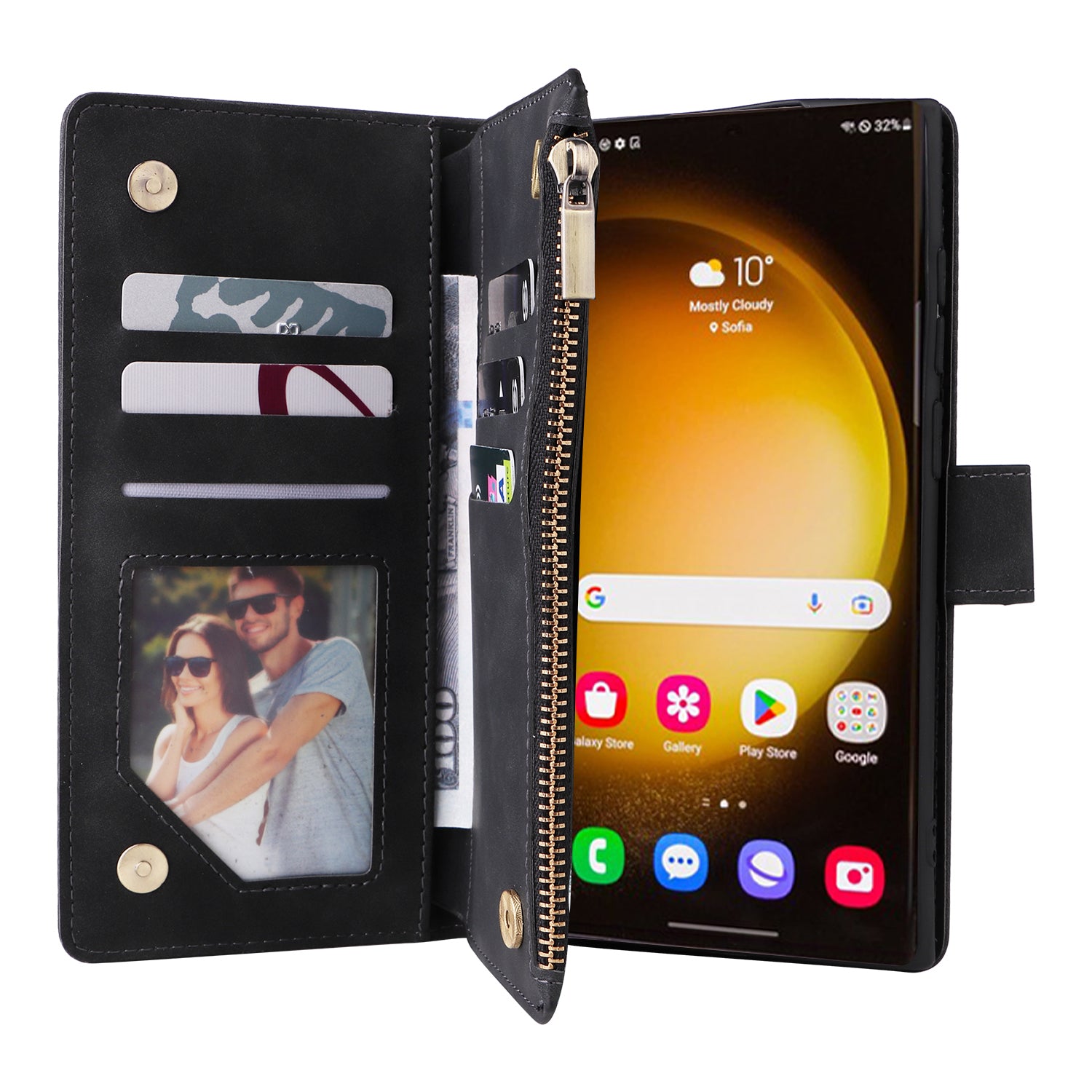 For Samsung Galaxy S24 Ultra Cell Phone Case Multiple Card Slots PU Leather Protection Cover