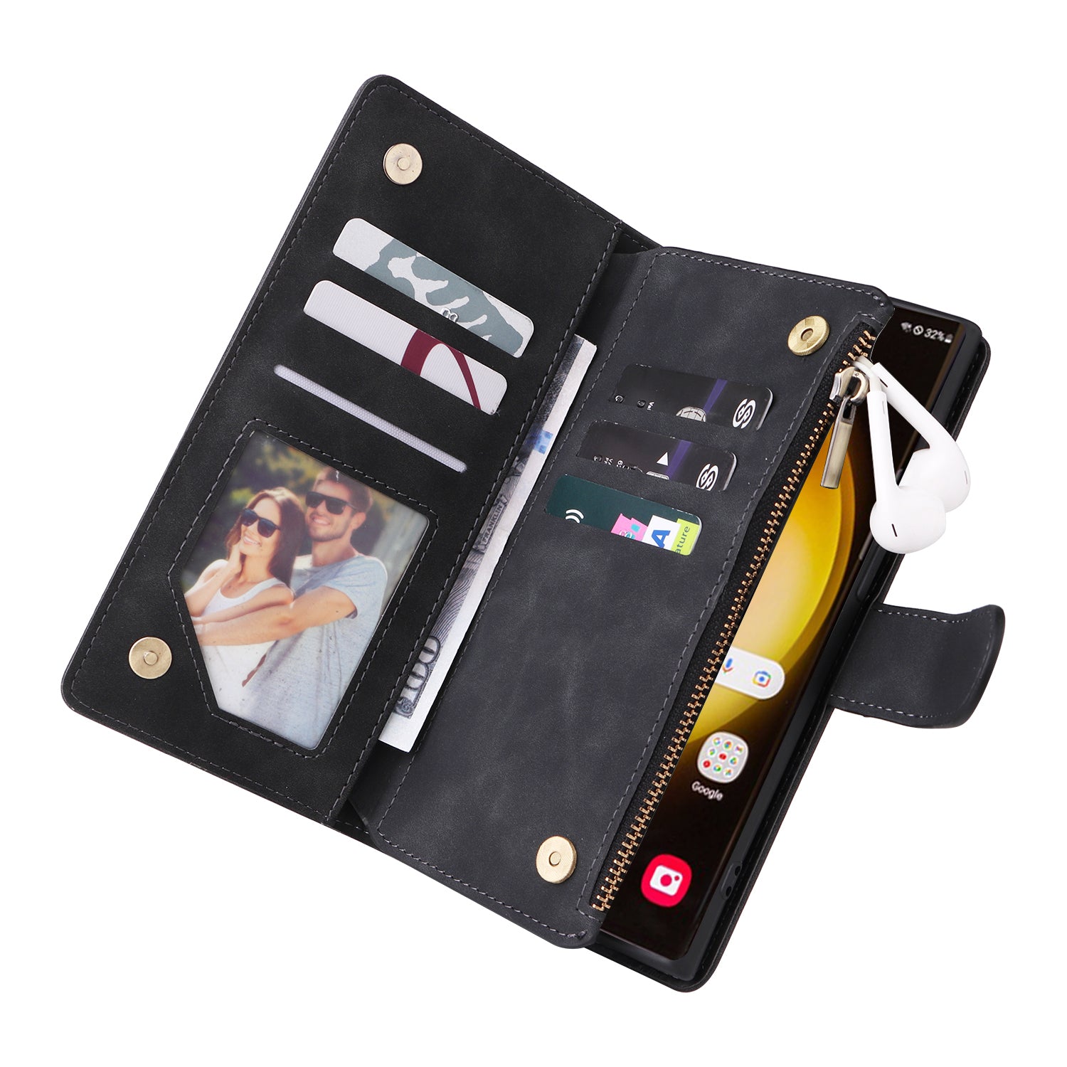 For Samsung Galaxy S24 Ultra Cell Phone Case Multiple Card Slots PU Leather Protection Cover