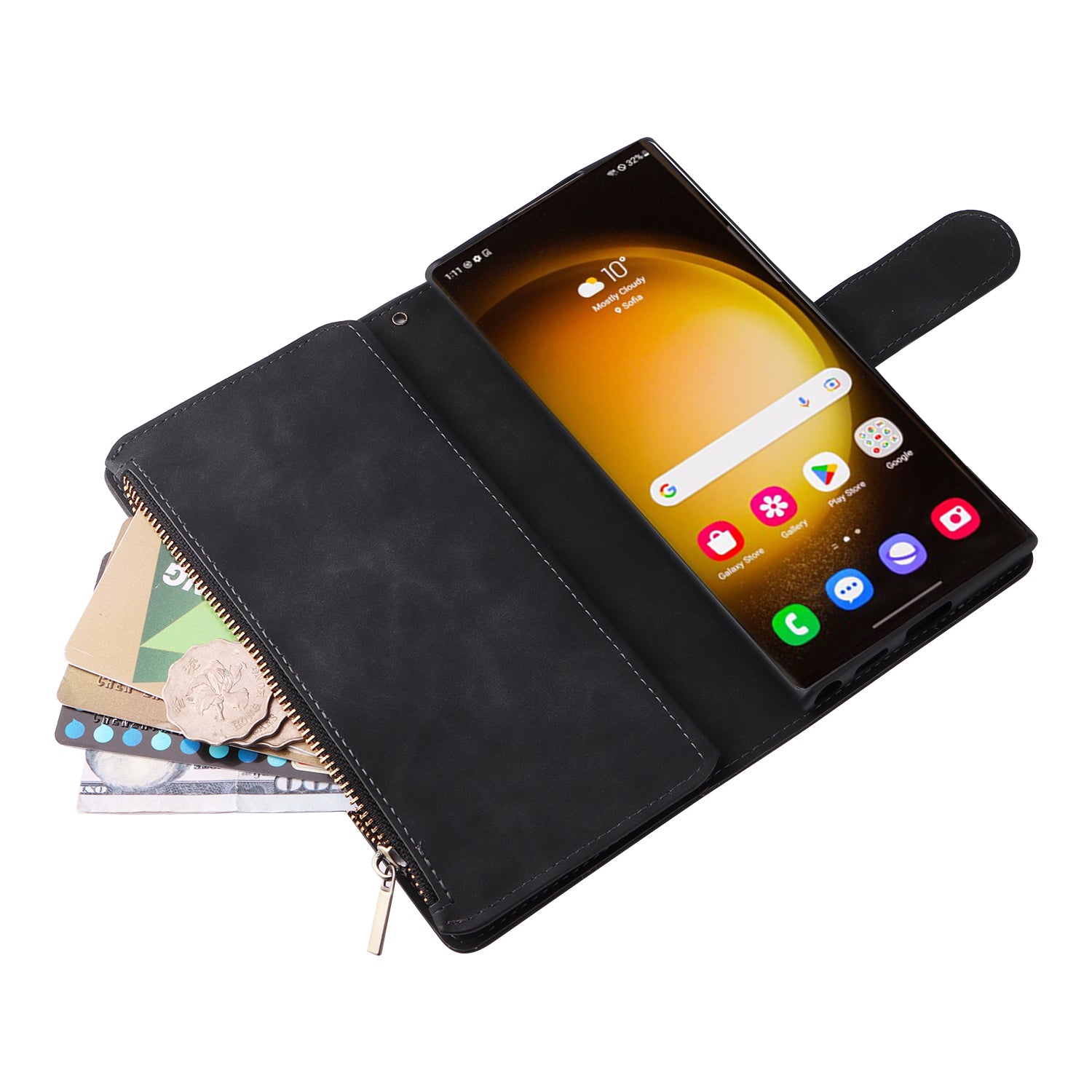 For Samsung Galaxy S24 Ultra Cell Phone Case Multiple Card Slots PU Leather Protection Cover