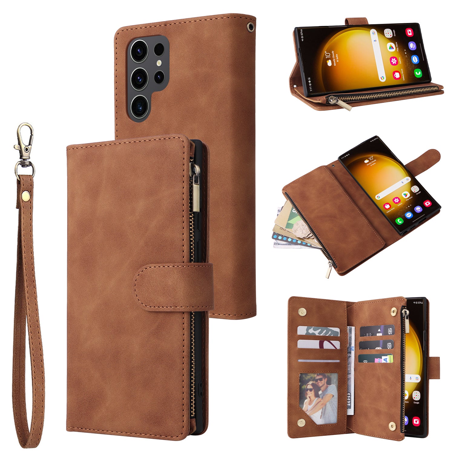 For Samsung Galaxy S24 Ultra Cell Phone Case Multiple Card Slots PU Leather Protection Cover