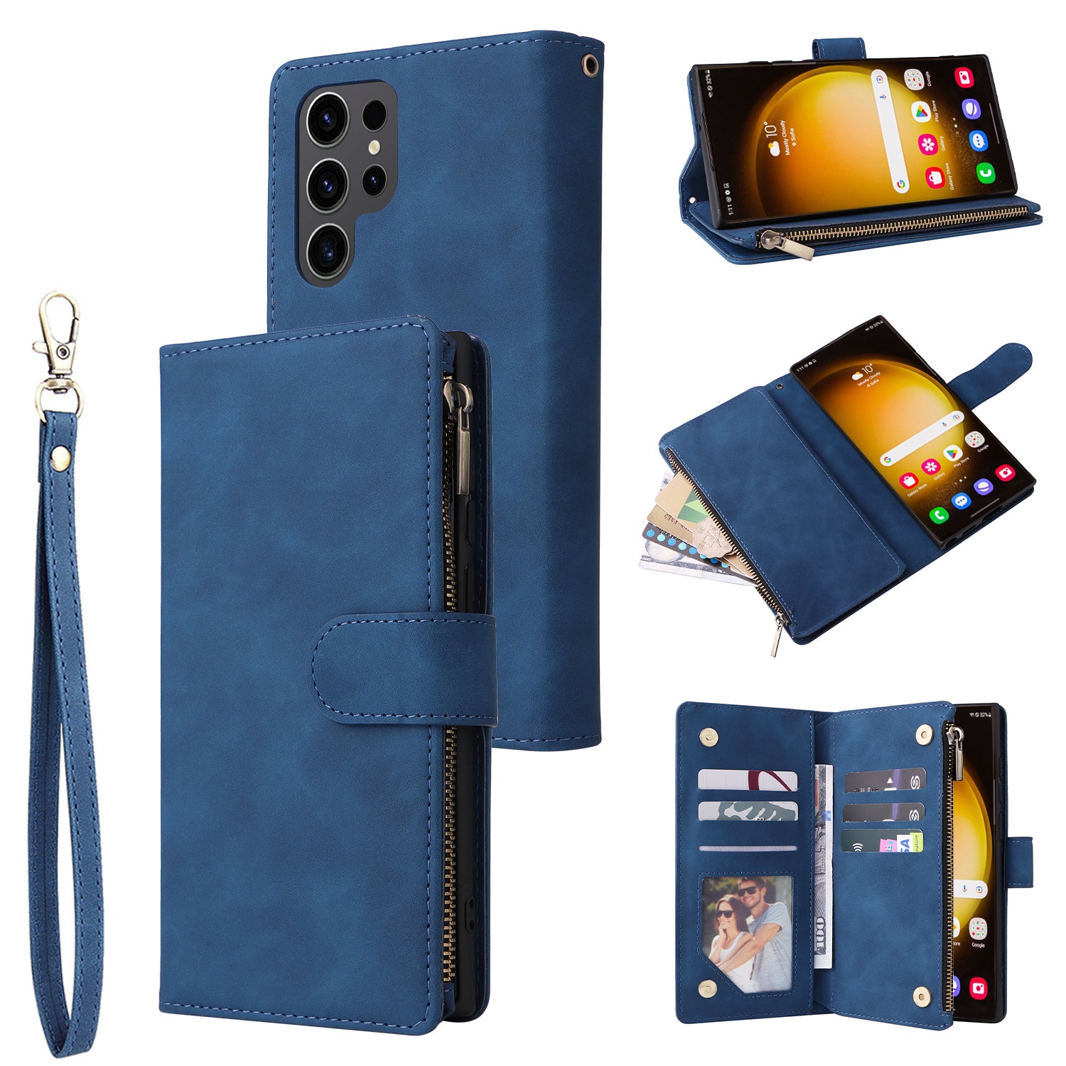 For Samsung Galaxy S24 Ultra Cell Phone Case Multiple Card Slots PU Leather Protection Cover
